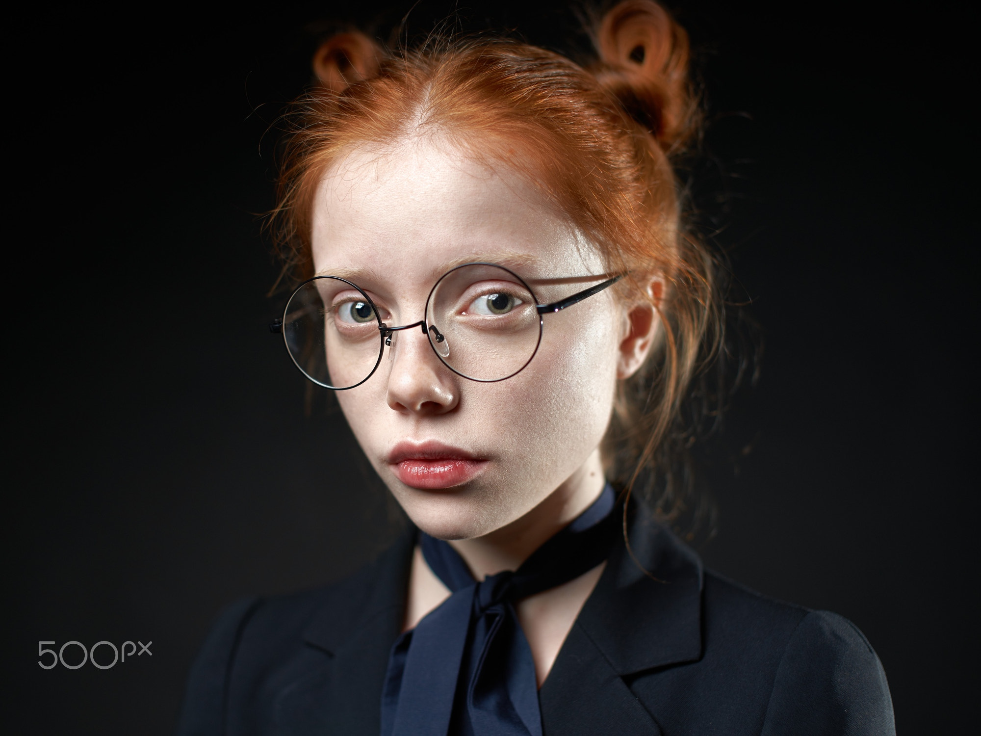 Alexander Vinogradov Women Redhead Looking At Viewer Glasses Portrait Suits Black Clothing Simple Ba 2000x1500