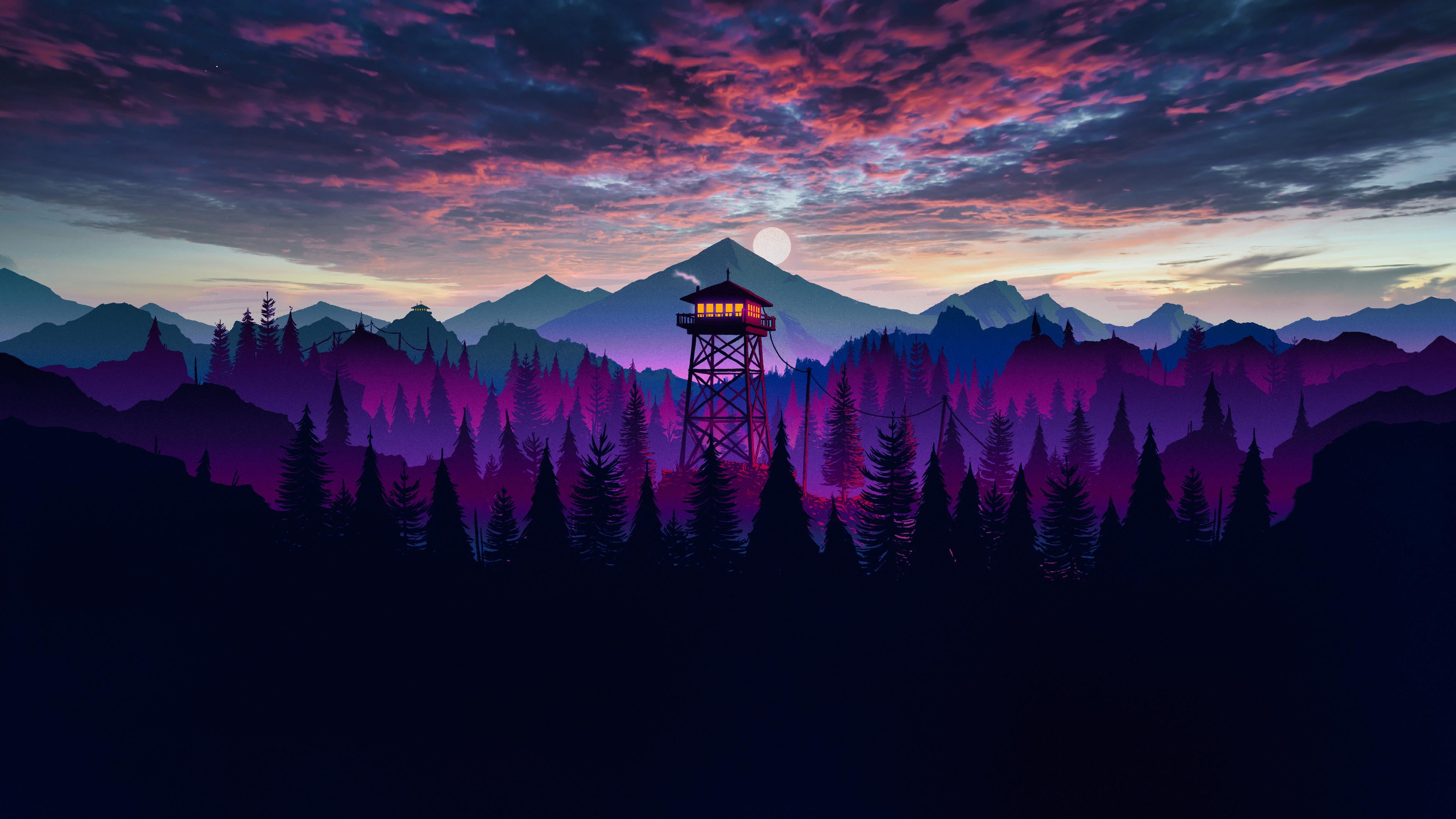 Firewatch Landscape Digital Art Sunset Sunrise 3840x2160