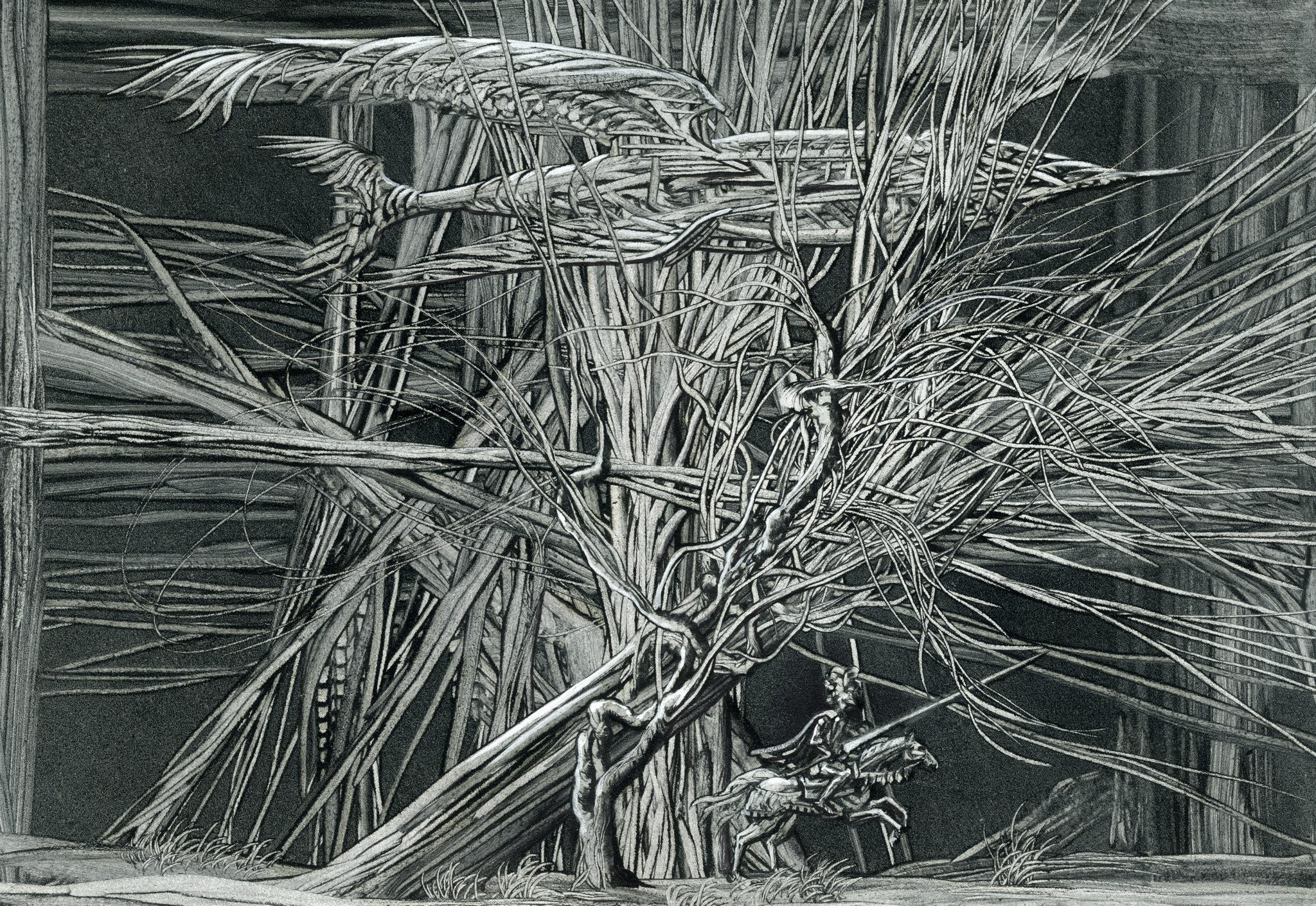 Digital Art Abstract Monochrome Knight Branch Roots Creepy Hands Aibek Begalin Trees 2048x1411