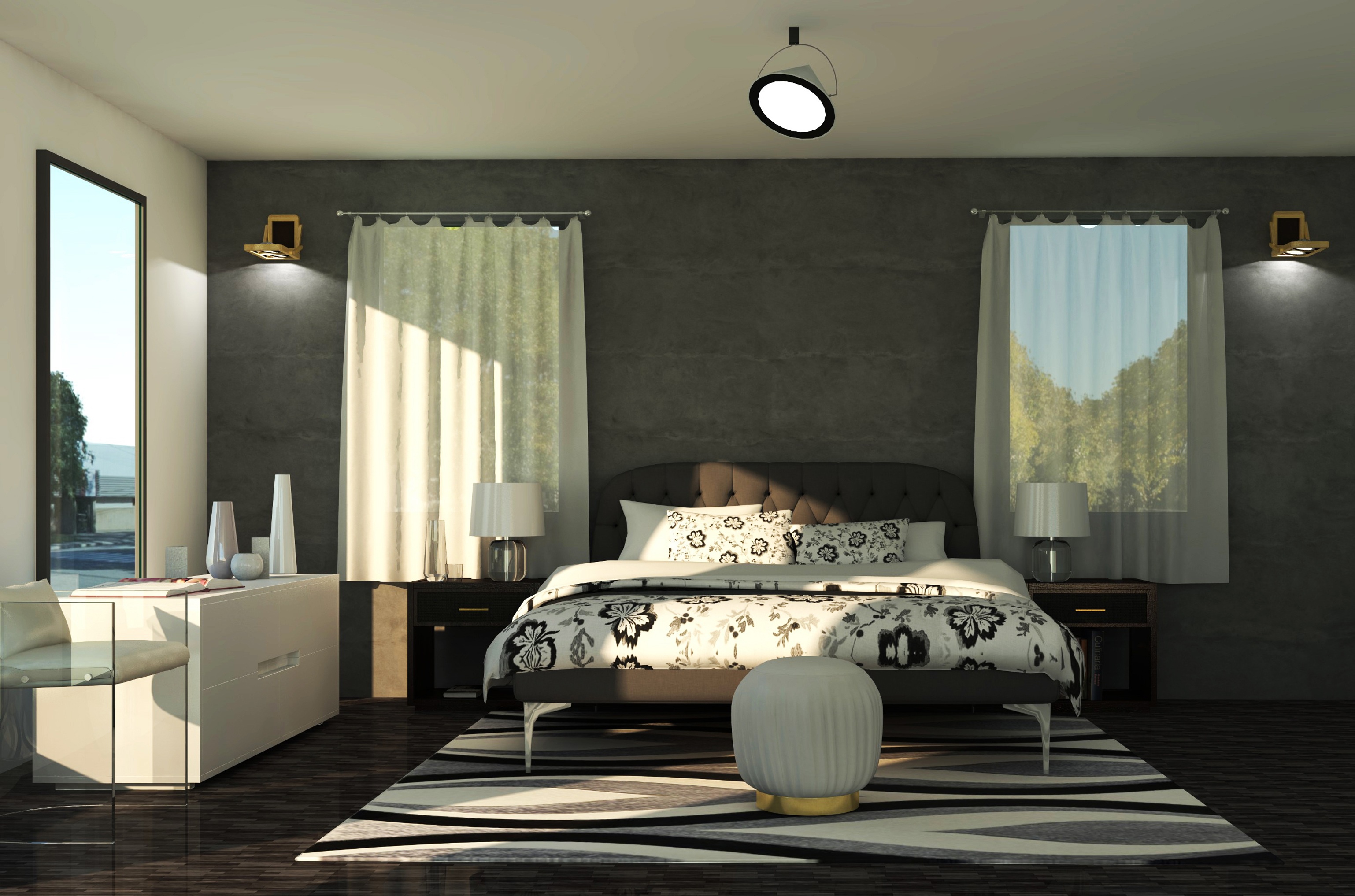 Bed Bedroom Interior Lamp 3076x2034