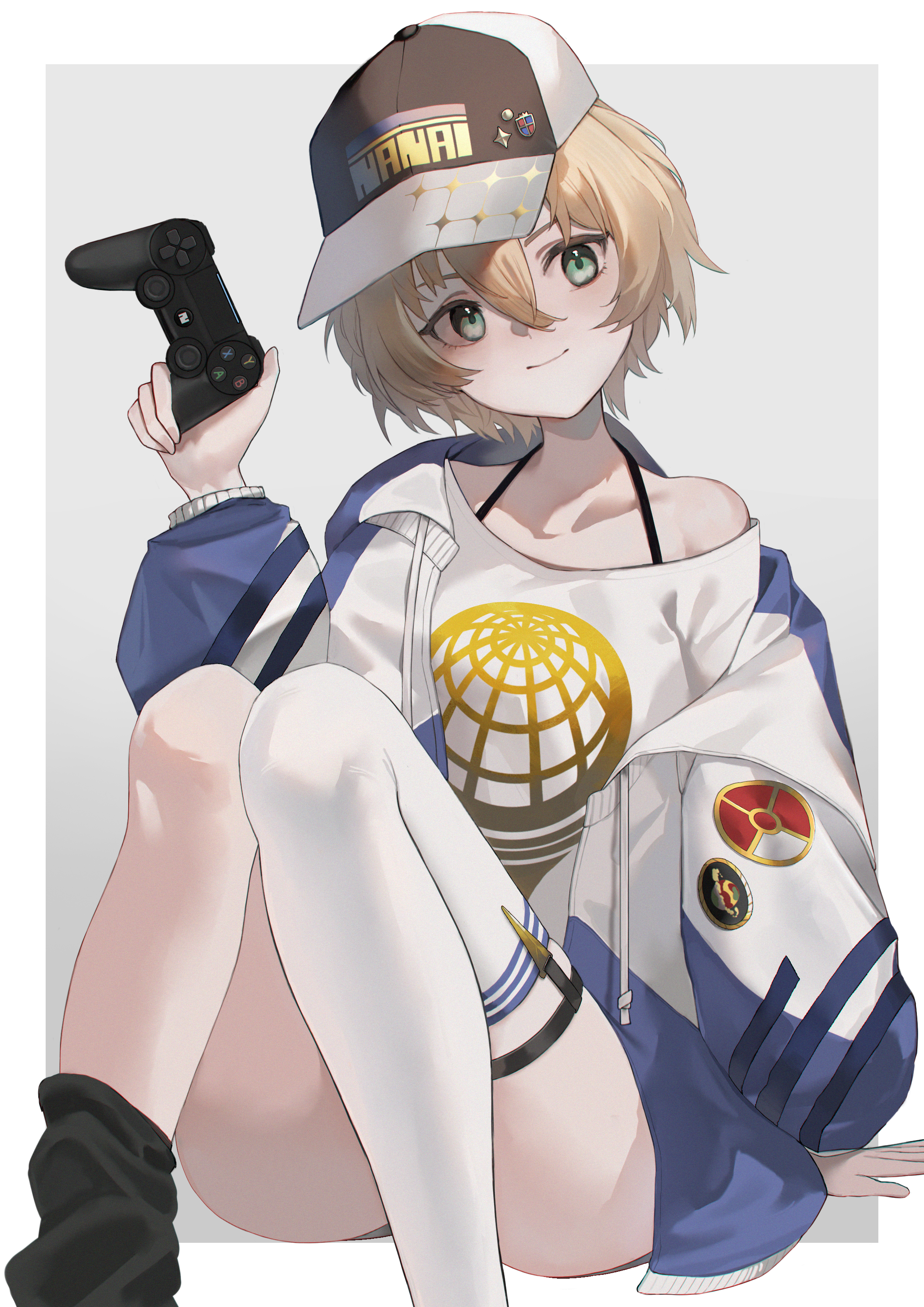 2D Anime Anime Girls Digital Art Digital Hat Blue Jacket White Jacket Looking At Viewer Thigh High S 2894x4093