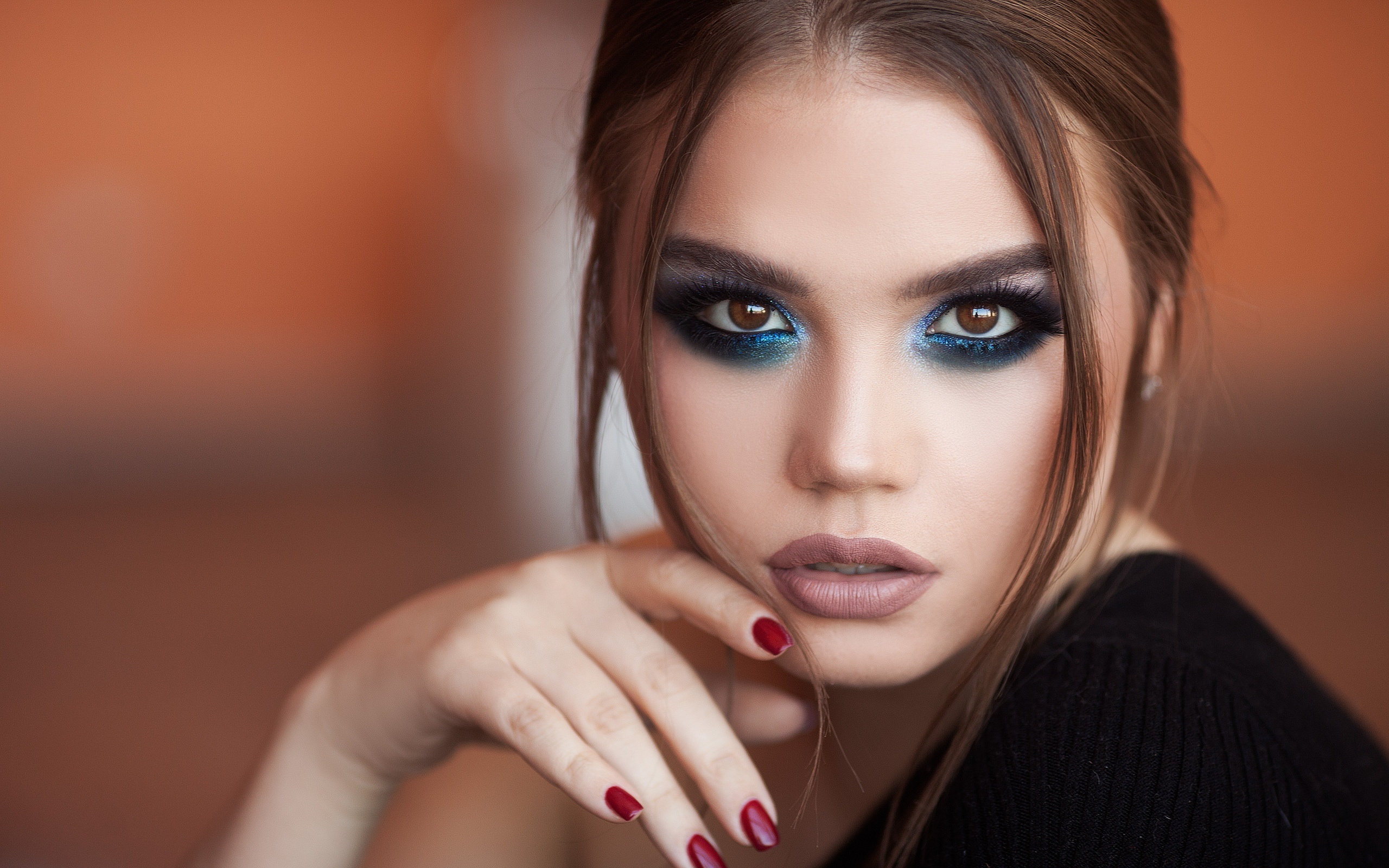 Galina Alekseeva Brunette Model Women Face Makeup Portrait 2560x1600