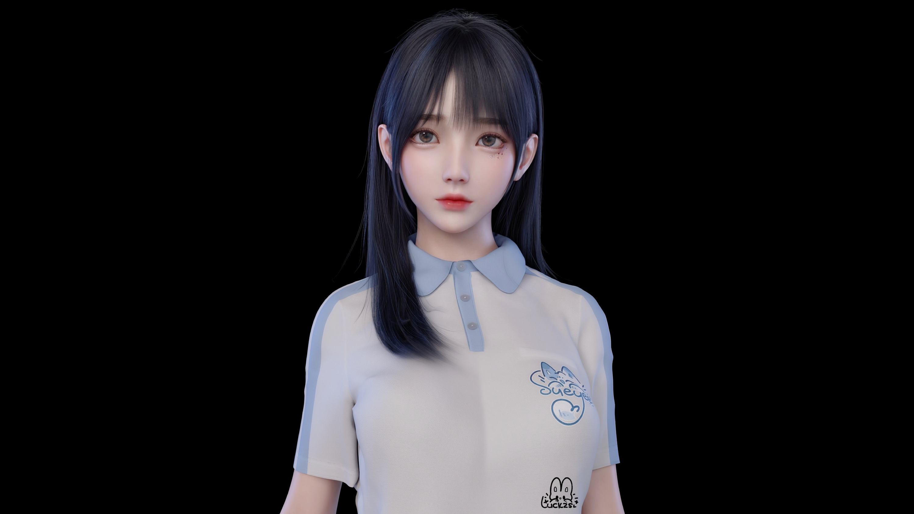 Women Original Characters CGi 3D Artwork Black Background Shirt Portrait Luck Zs Asian 3000x1688