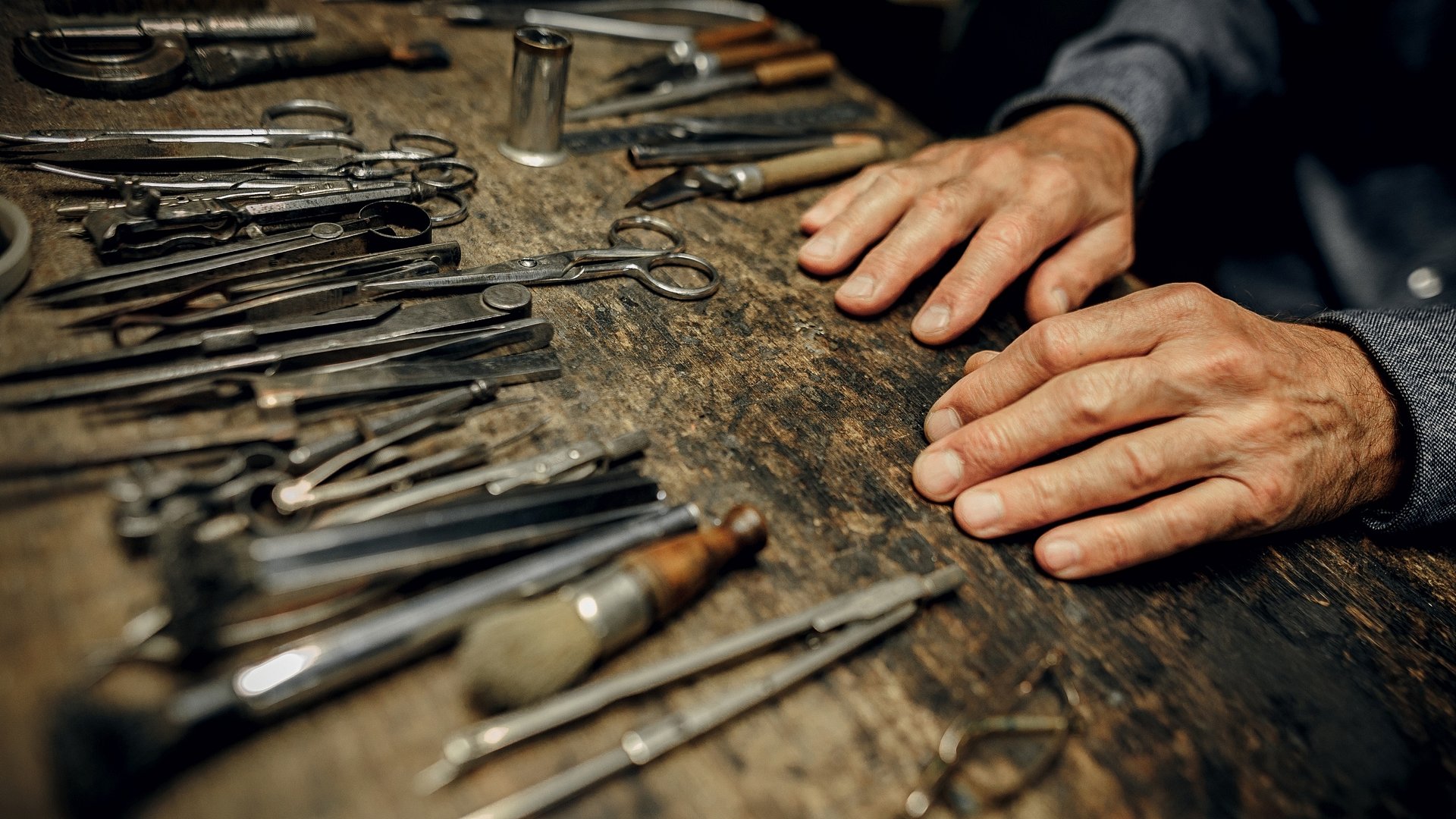 Hands Tools Wood Crafting Tables Scissors 1920x1080