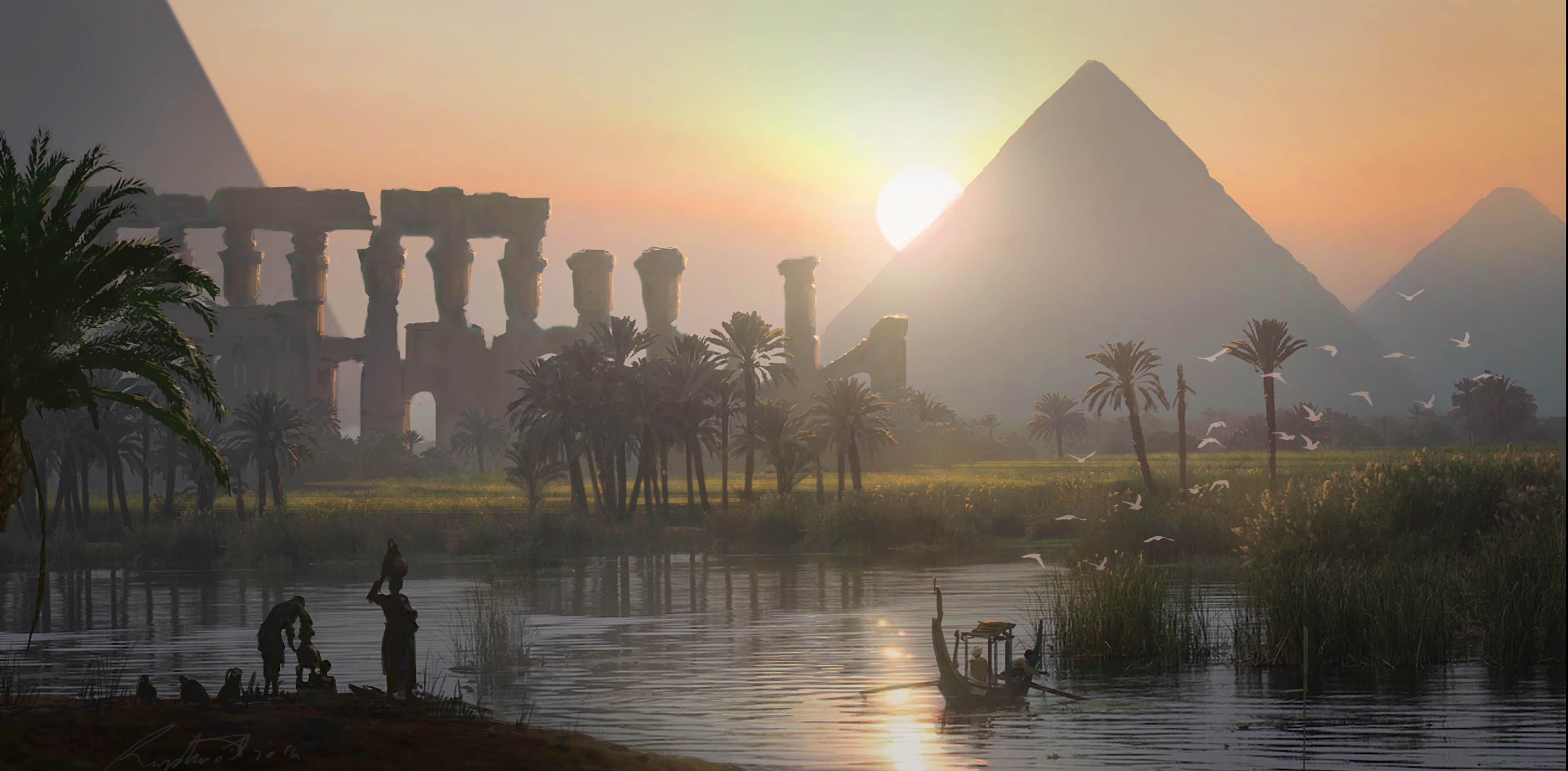 Egypt Pyramid Sunrise 2981x1467