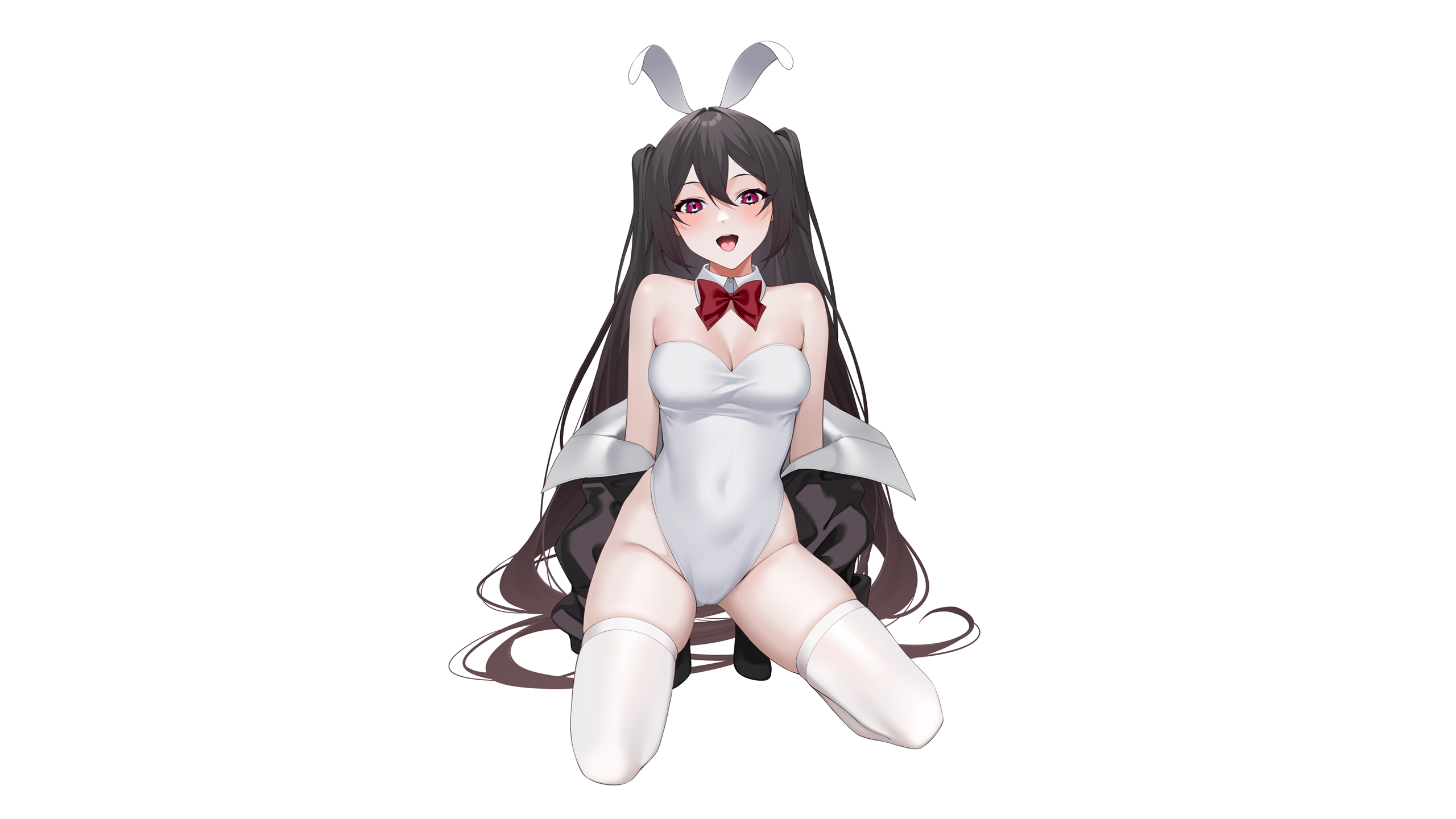 Anime Anime Girls Simple Background Blush Twintails Bunny Girl Bunny Ears Fake Animal Ears White Leg 2560x1440
