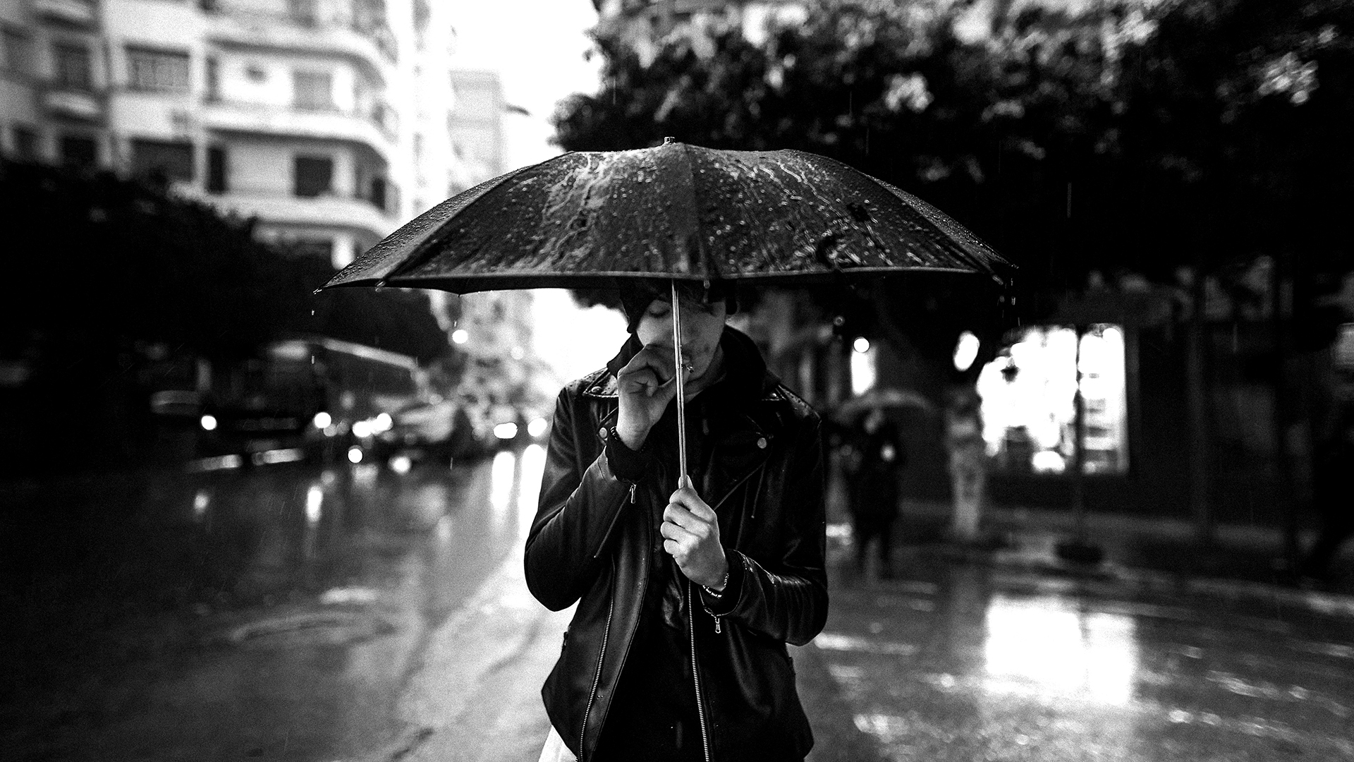 Smoking Rain Low Saturation Umbrella Daoudi Aissa 1920x1080