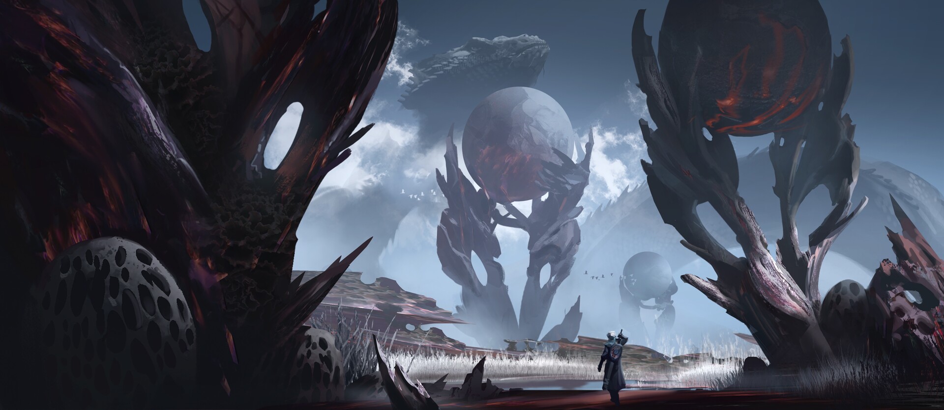 ZQ Digital Art Surreal Alien Planet Giant Dragon Landscape 1920x835