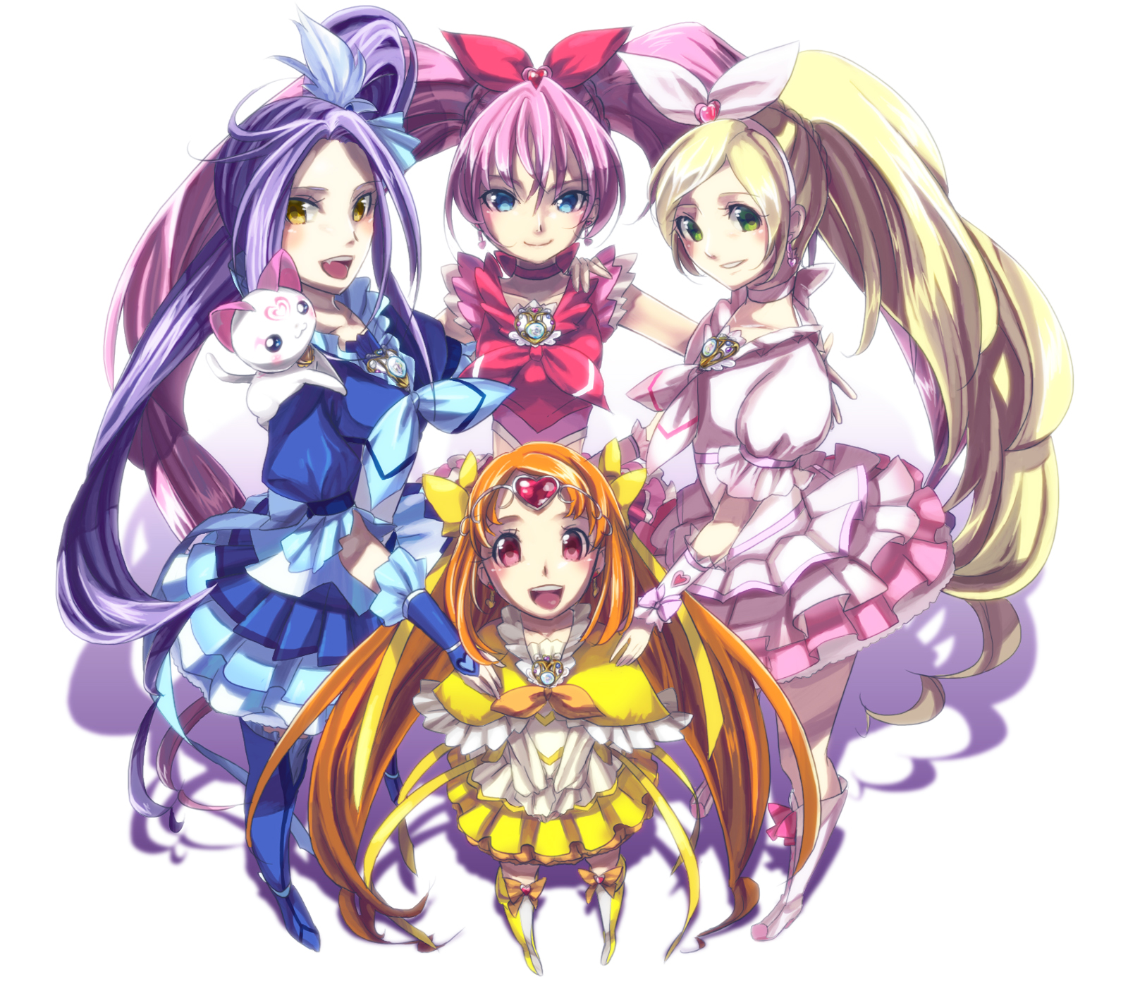 Anime Anime Girls Pretty Cure Magical Girls Suite Precure Cure Melody Cure Rhythm Cure Beat Cure Mus 1600x1412
