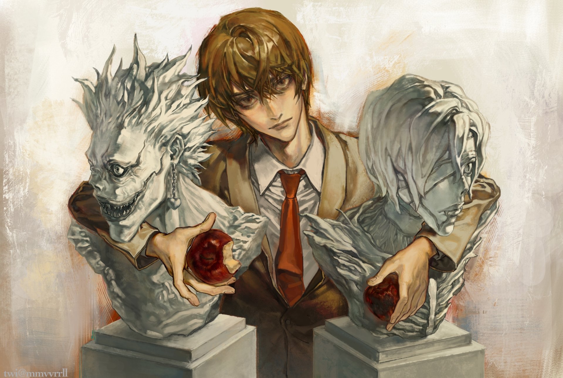 Death Note Anime Anime Boys Tie Apples Food Fruit Looking At Viewer 1920x1289