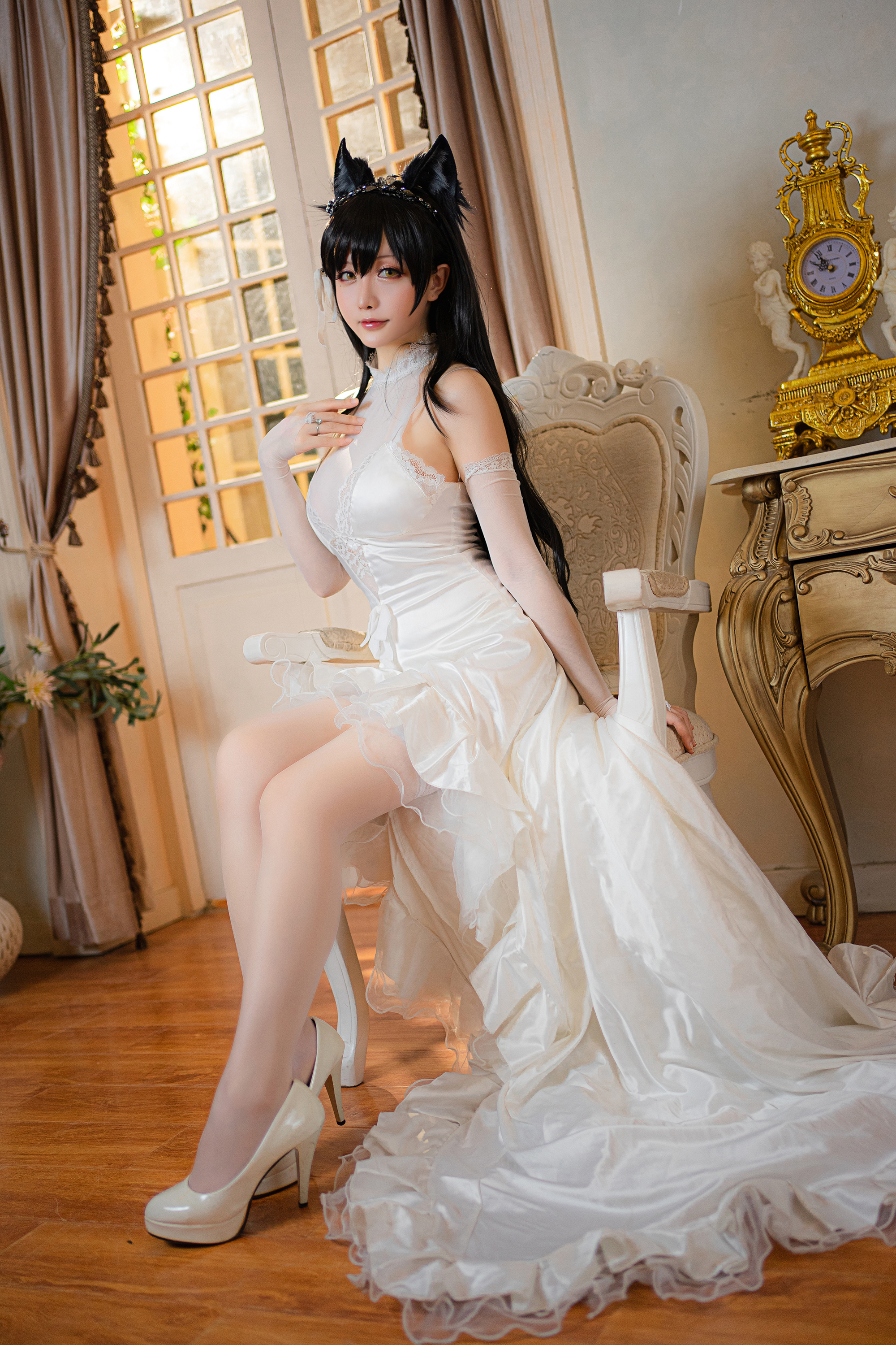 Atago Azur Lane Hoshilily Cosplay Asian Wedding Dress High Heels White Women Indoors Indoors Legs He 2000x3000