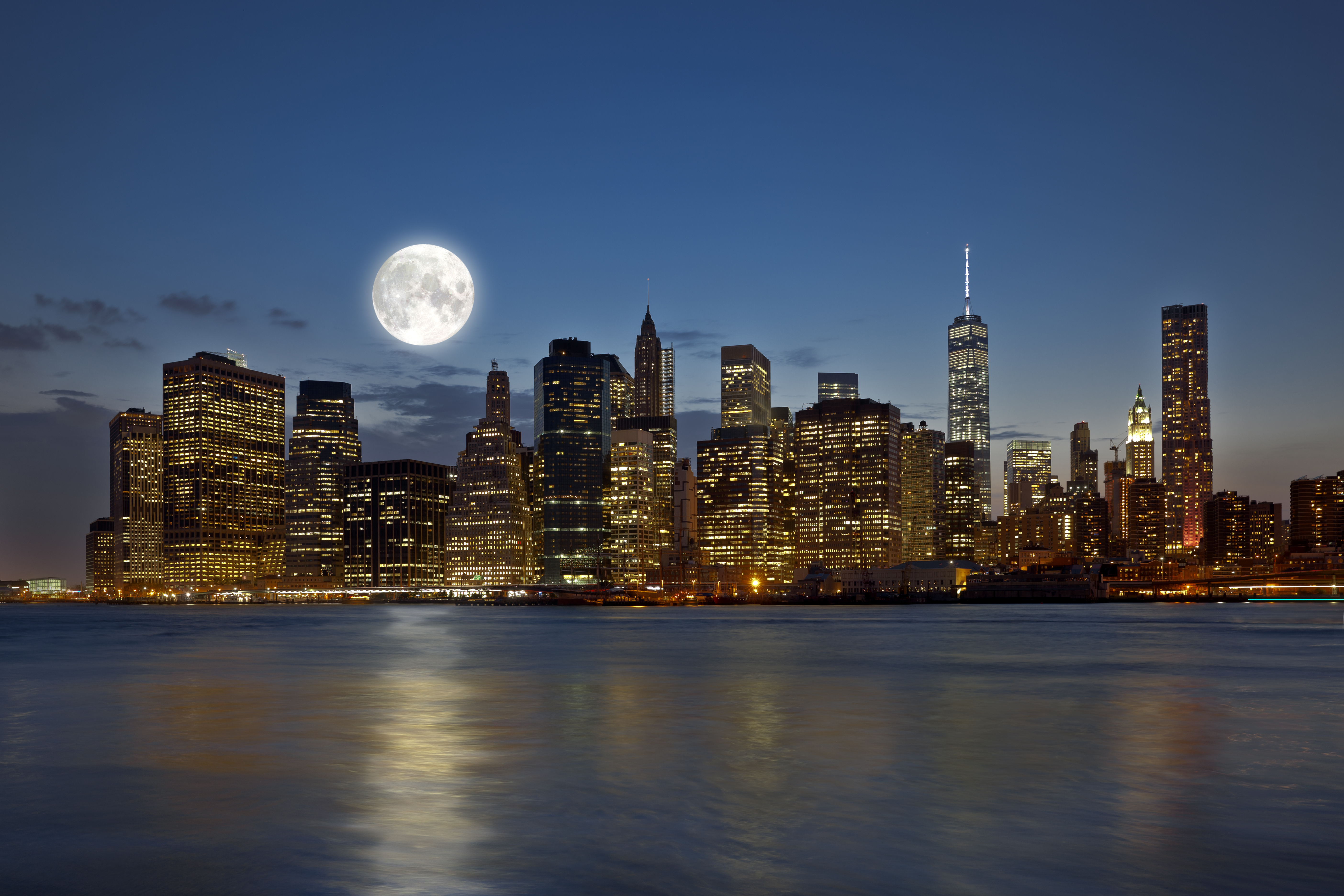 City Night Full Moon Moon New York 5616x3744