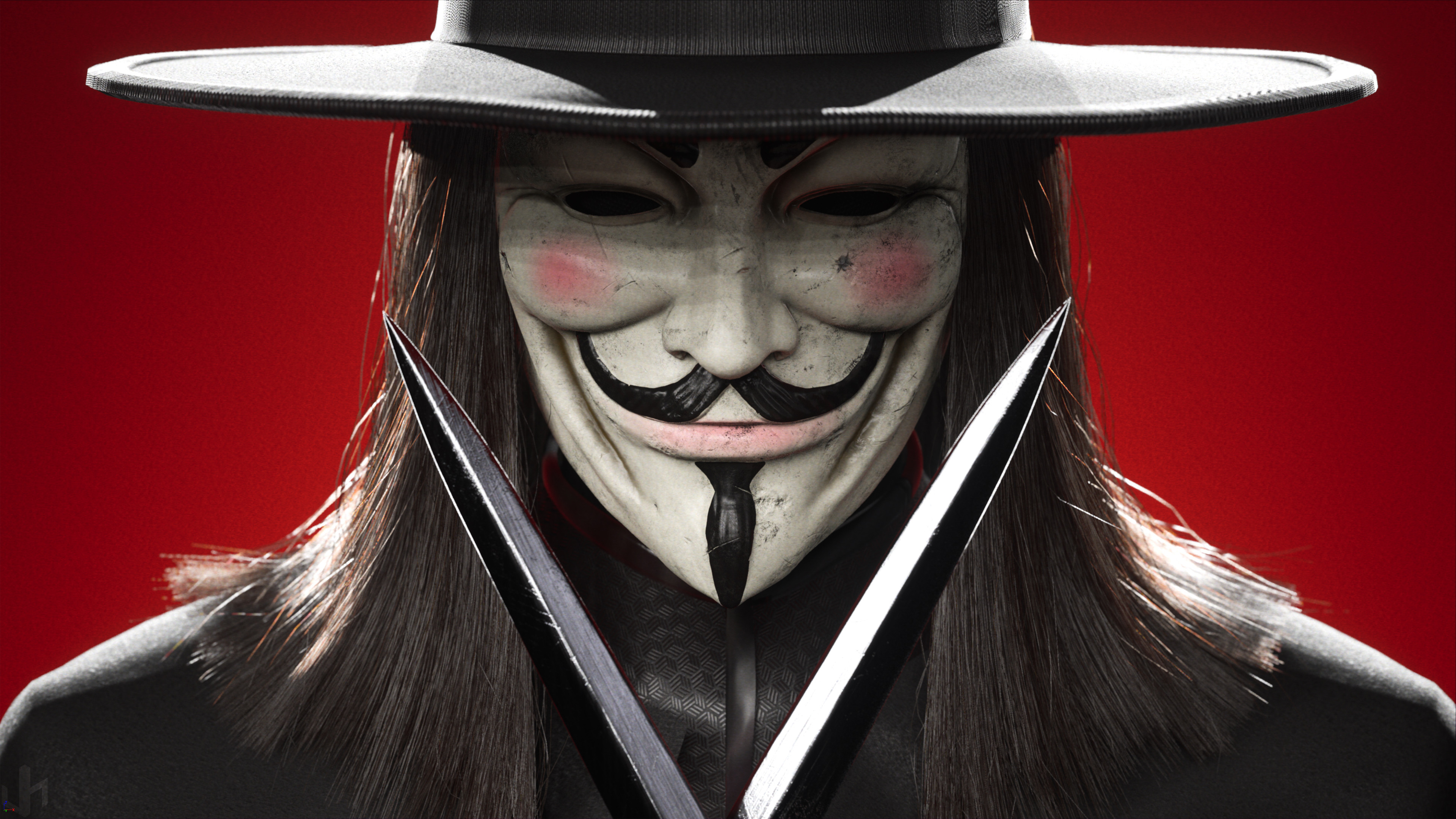 V For Vendetta Red Background 3D Graphics 3840x2160