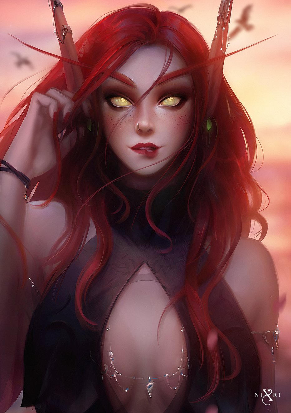 Warcraft World Of Warcraft Blizzard Entertainment Women Fantasy Girl Blood Elf Redhead Yellow Eyes P 933x1323