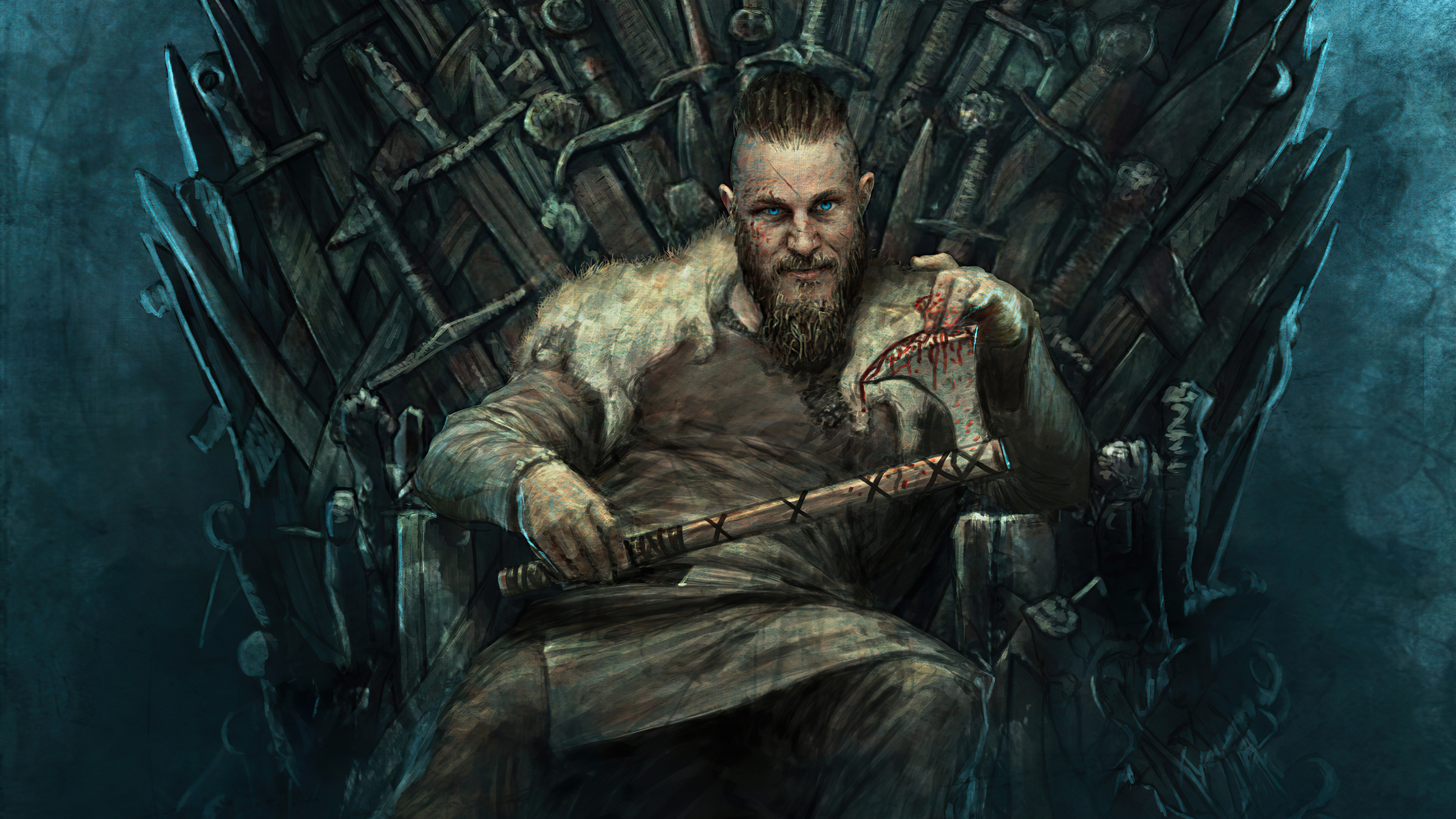 Viking Ragnar Lodbrok Travis Fimmel Drawing Vikings TV Series 3840x2160