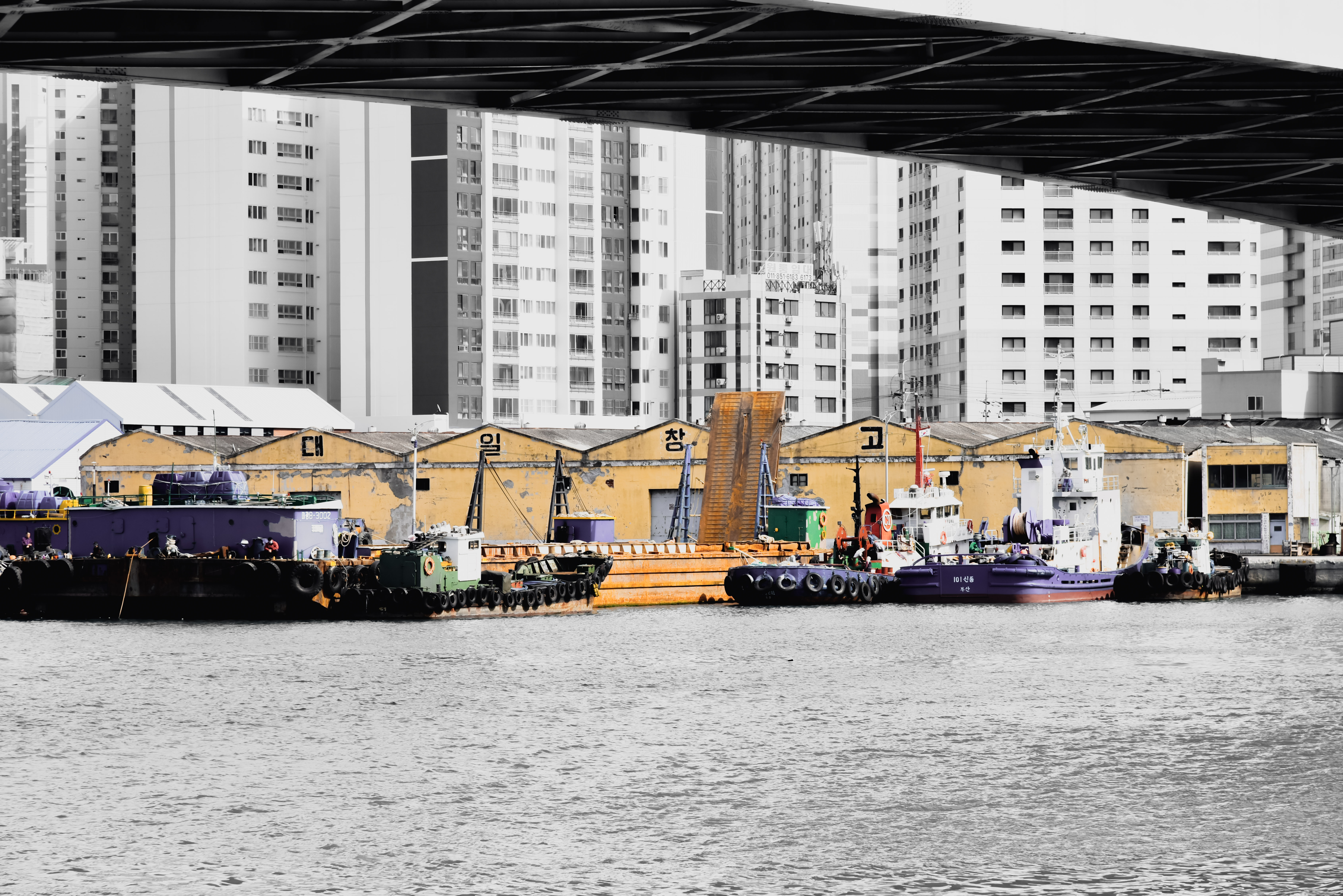 Busan Harbor Dockyard Monochrome 7360x4912