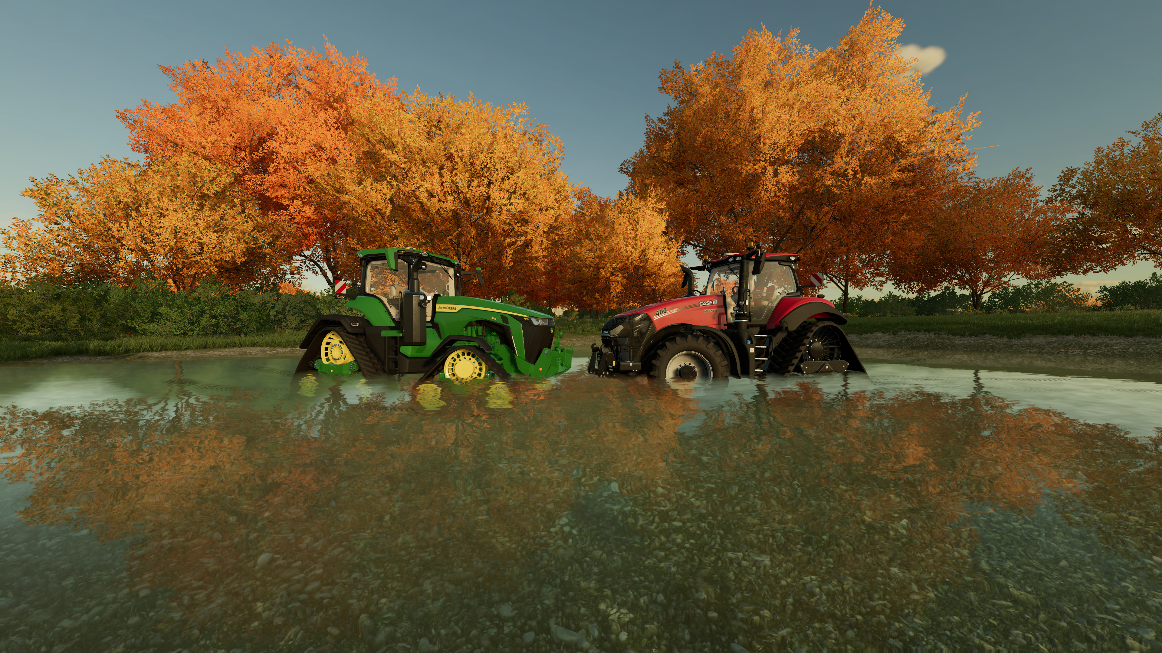 Farming Simulator Fs22 Farming Simulator 2022 Tractors Case John Deere Fall Water River Photorealist 3840x2160
