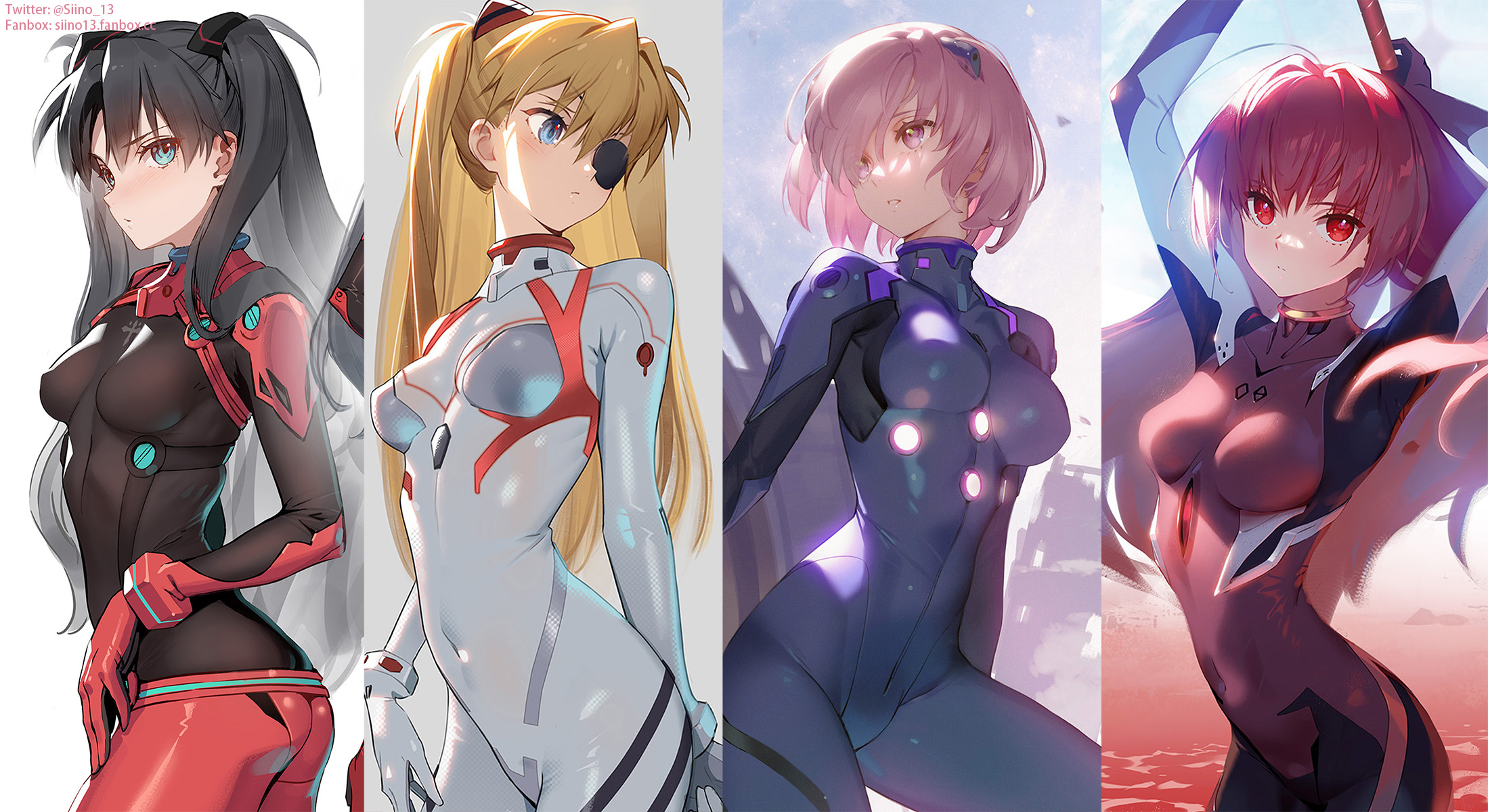 Anime Anime Girls Plugsuit Neon Genesis Evangelion Fate Series Crossover Tohsaka Rin Asuka Langley S 2198x1200
