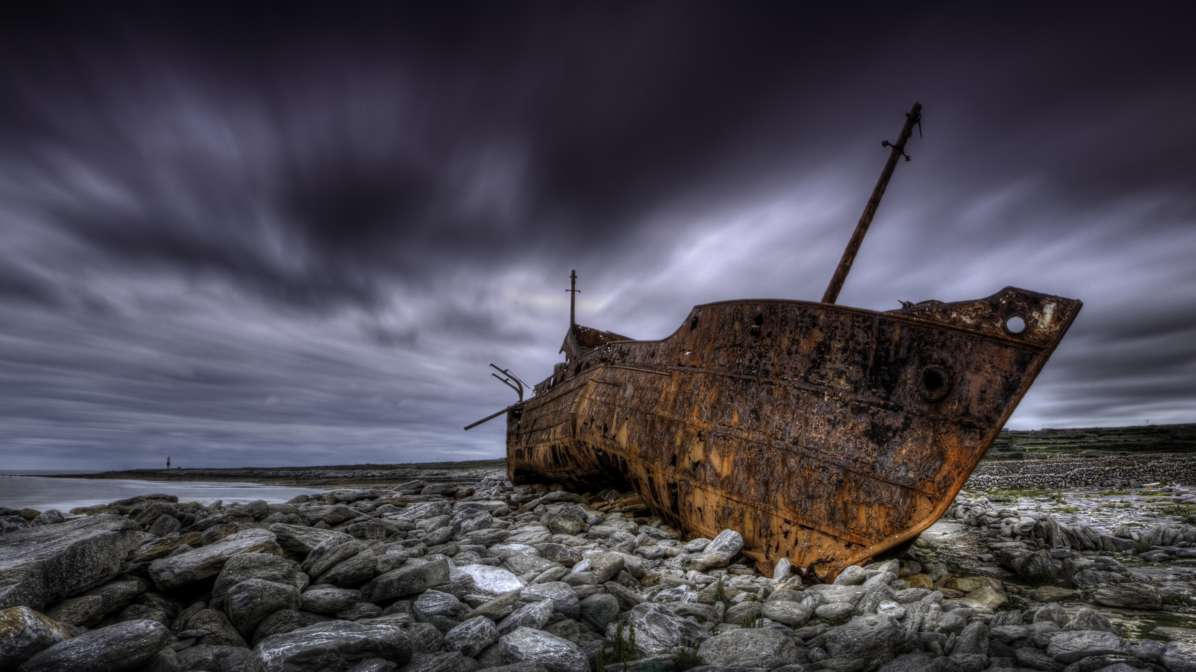 Ship Vehicle Shipwreck Rust Old Outdoors 3840x2160