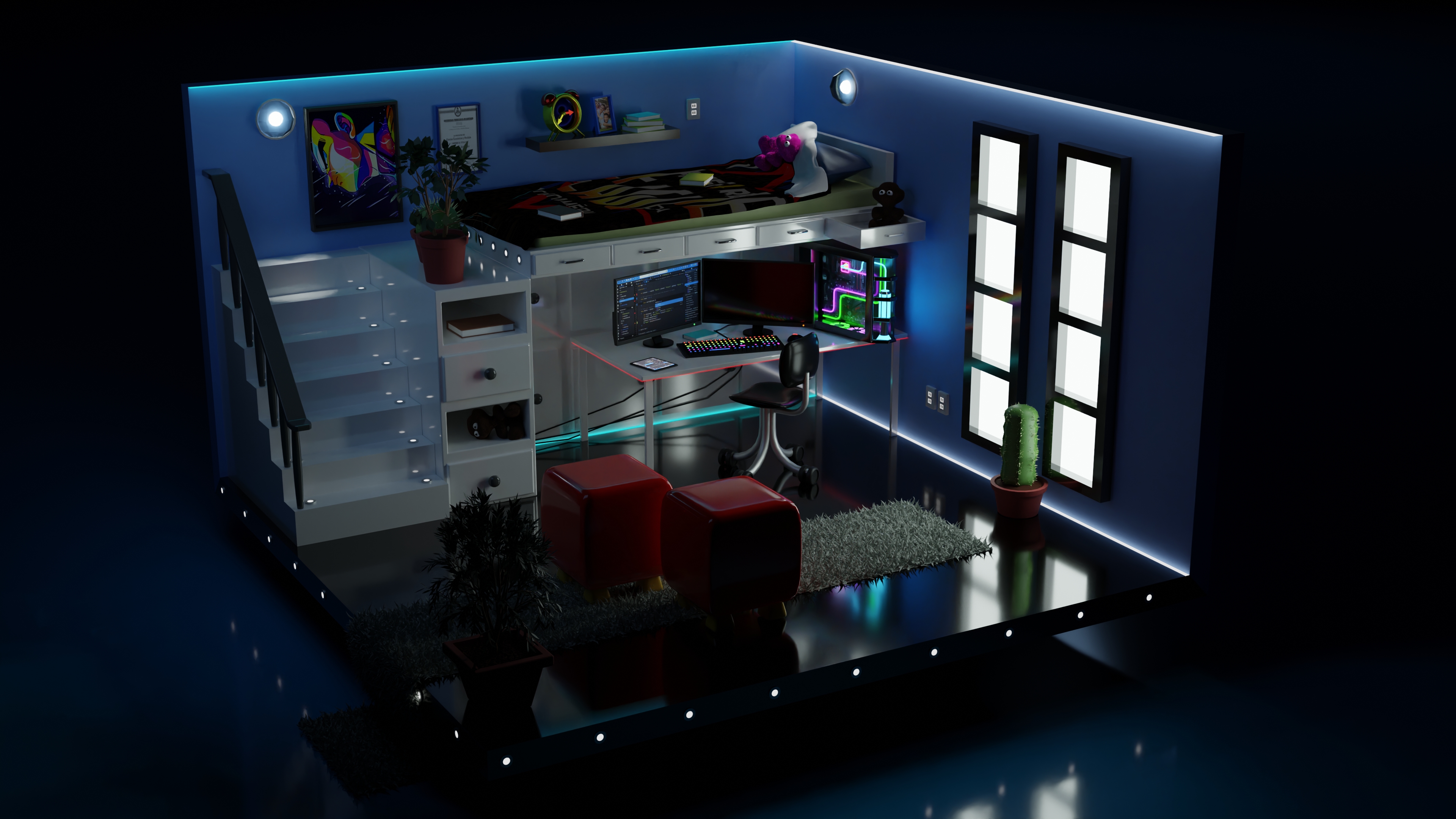 Blender 3D Graphics Render Digital Art Room Gamer PC Build PC Gaming Master Race 3840x2160