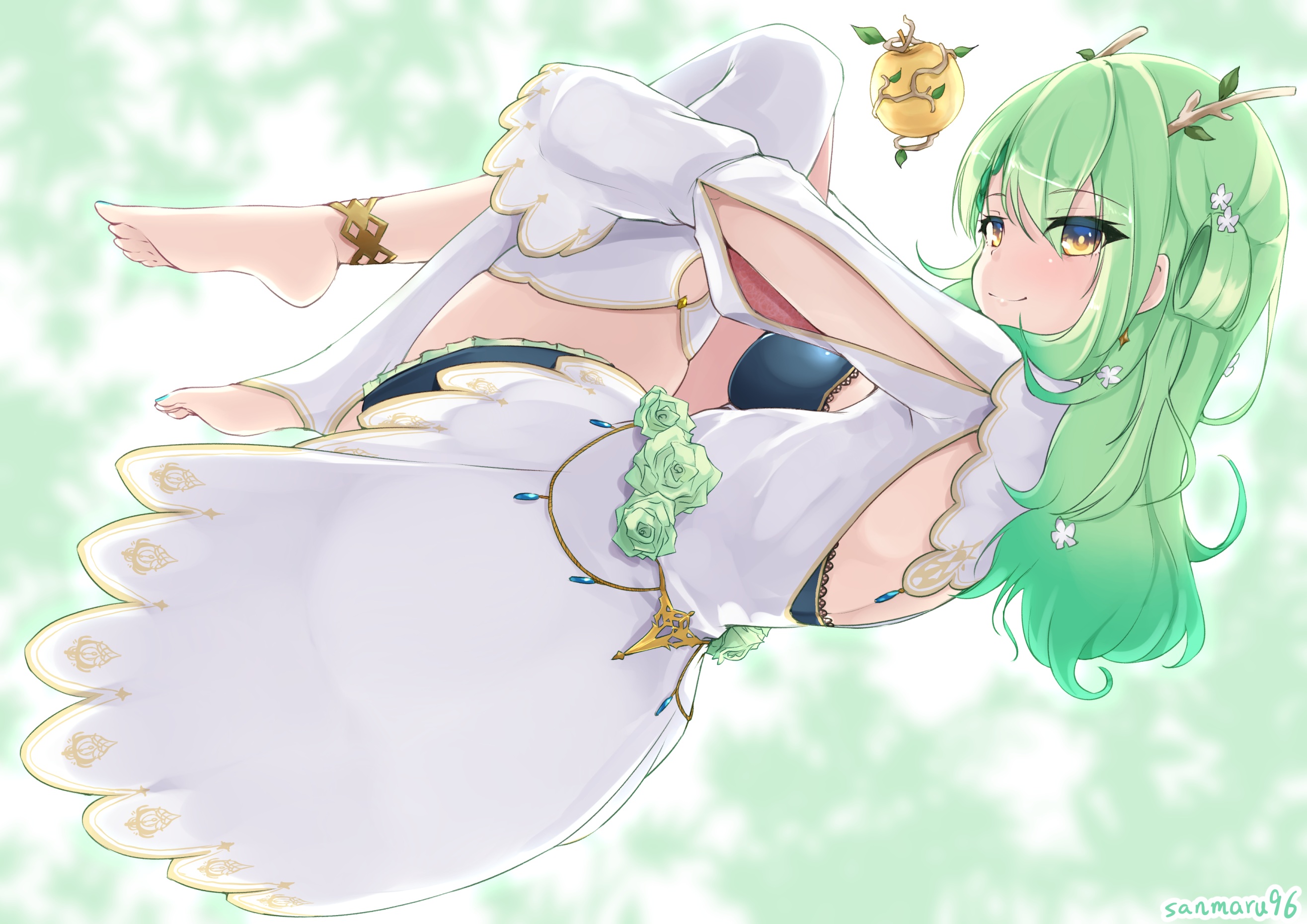 Anime Anime Girls Hololive Virtual Youtuber Ceres Fauna Green Hair Yellow Eyes Horns 2631x1860