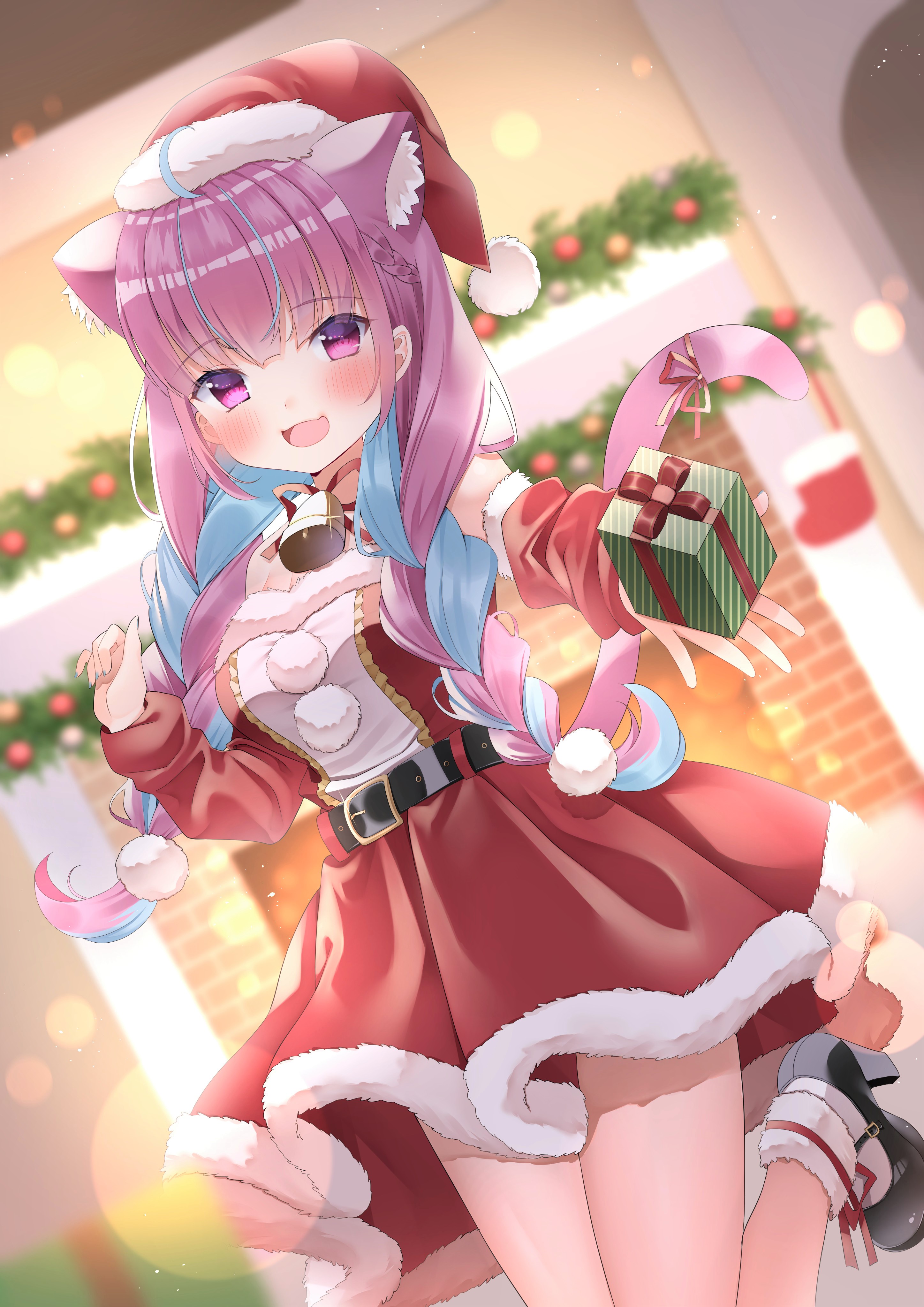 Anime Anime Girls Virtual Youtuber Hololive Minato Aqua Vertical Christmas Presents Multi Colored Ha 2894x4093