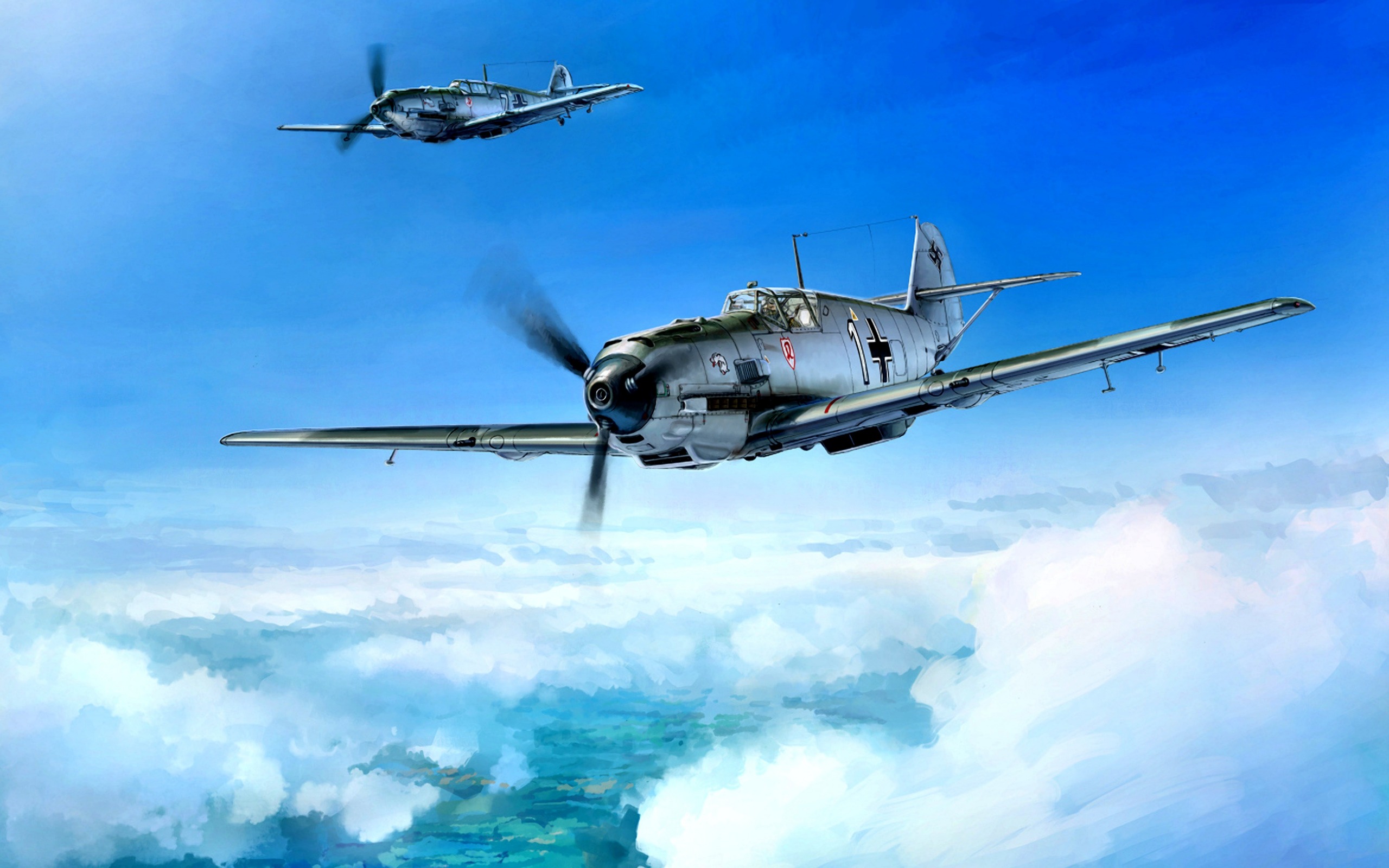 World War Ii Airplane Painting Messerschmitt Bf 109 2560x1600