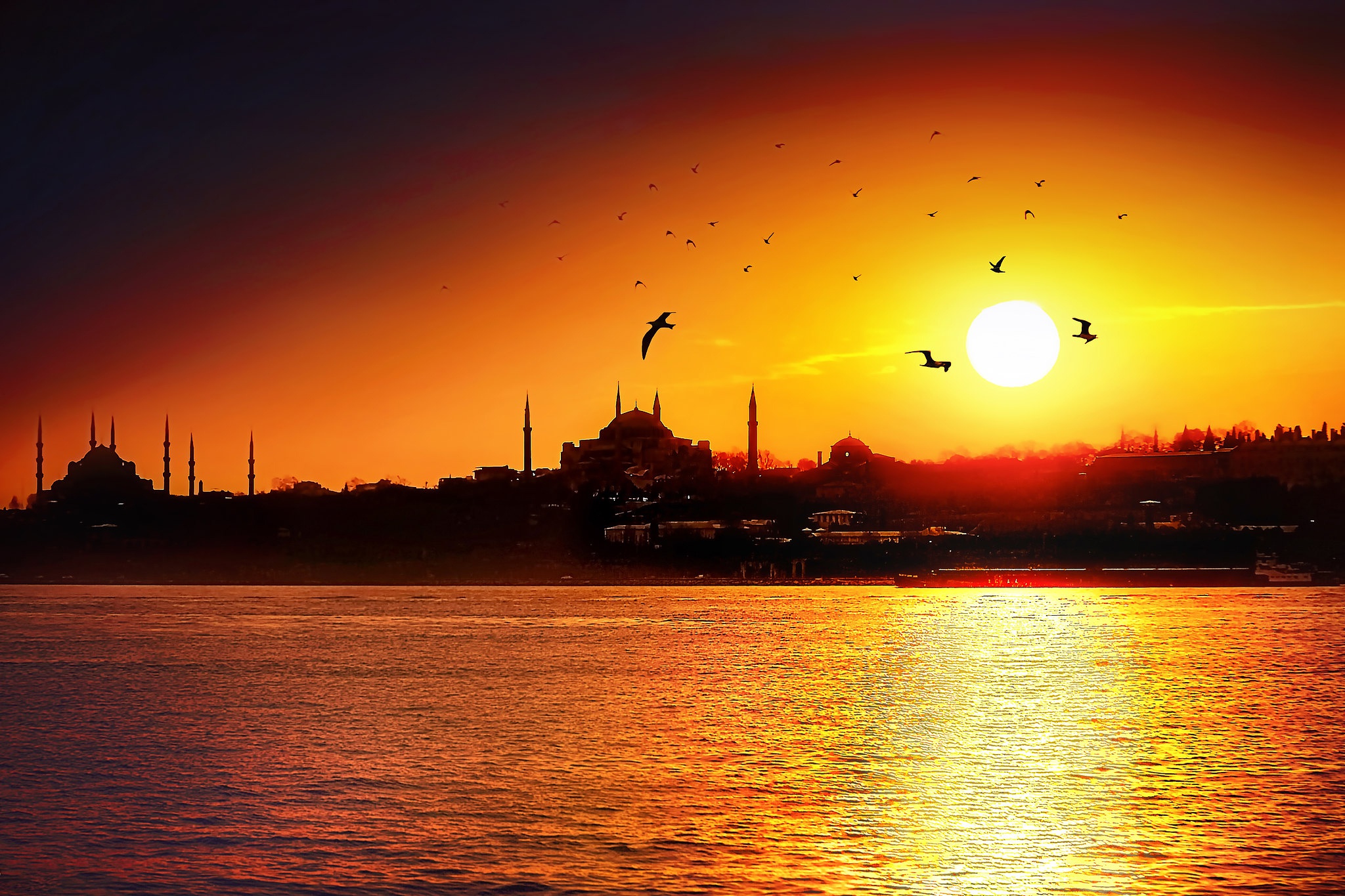 Sunset Istanbul Turkey Bosphorus 2048x1365