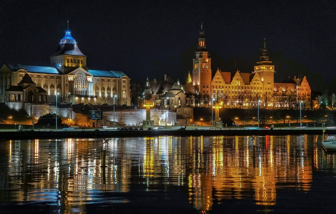 Szczecin City Poland Polish Night River 1280x816
