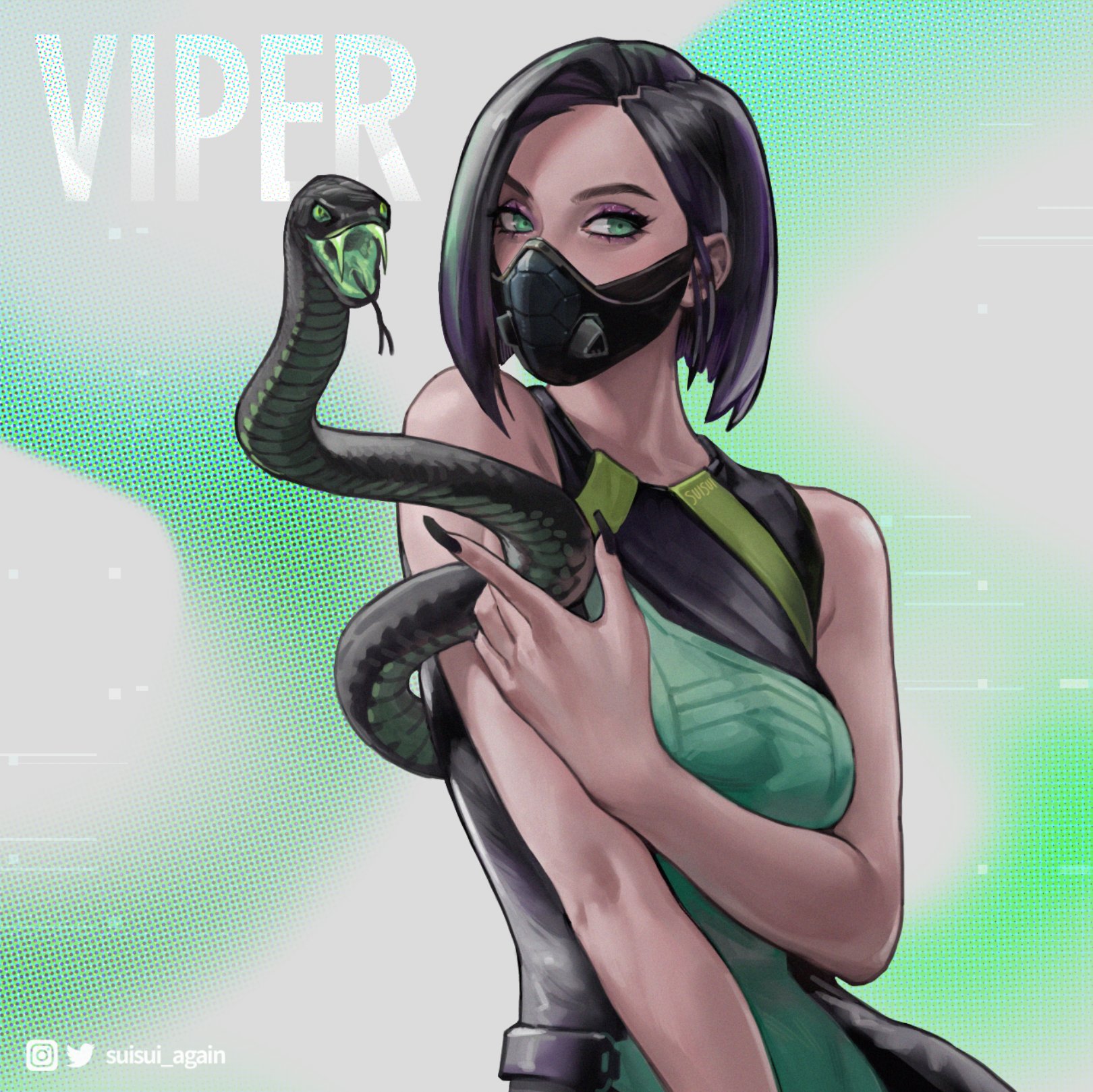 Valorant Riot Games SUiSUi Viper Valorant Video Games Girls Video Game Characters Dark Hair Green Ey 1620x1618