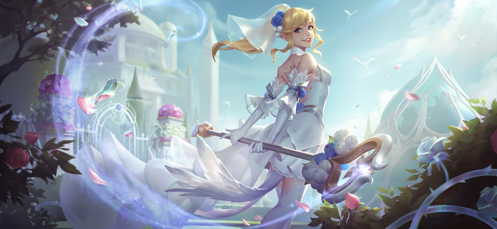 Tina Wei Drawing League Of Legends Women Lux League Of Legends Blonde Dress White Clothing Flowers R 1920x887