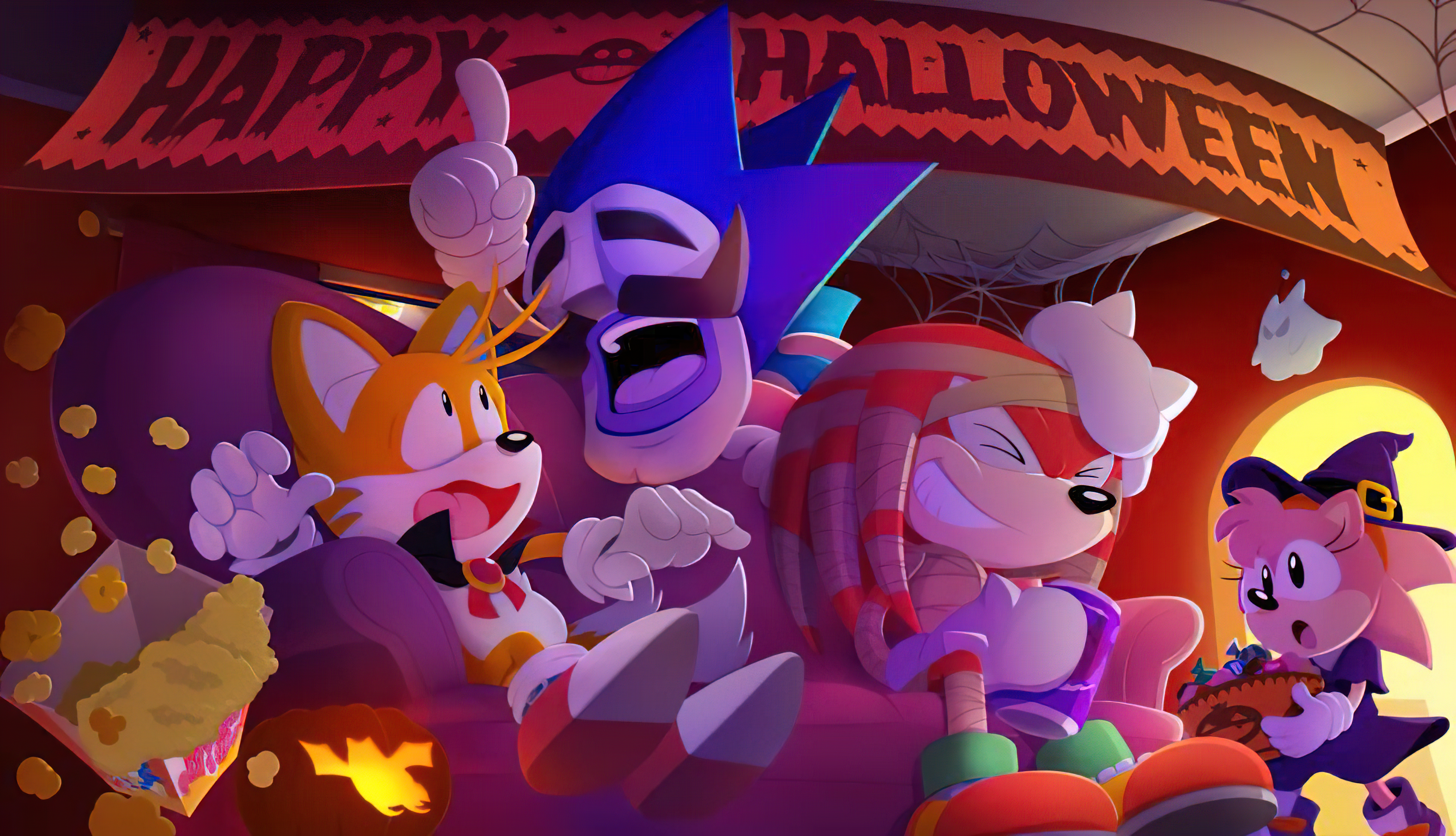 Sonic Sonic The Hedgehog Tails Character Sega Video Game Art Knuckles PC Gaming Halloween Halloween  5760x3306