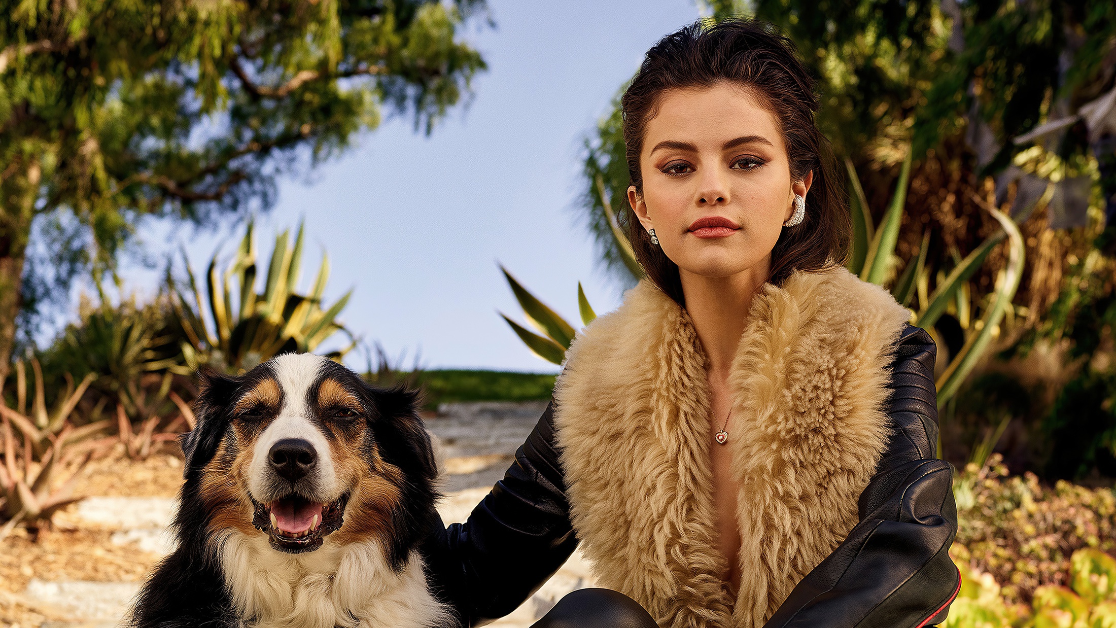 American Brunette Dog Girl Selena Gomez Singer 2200x1238