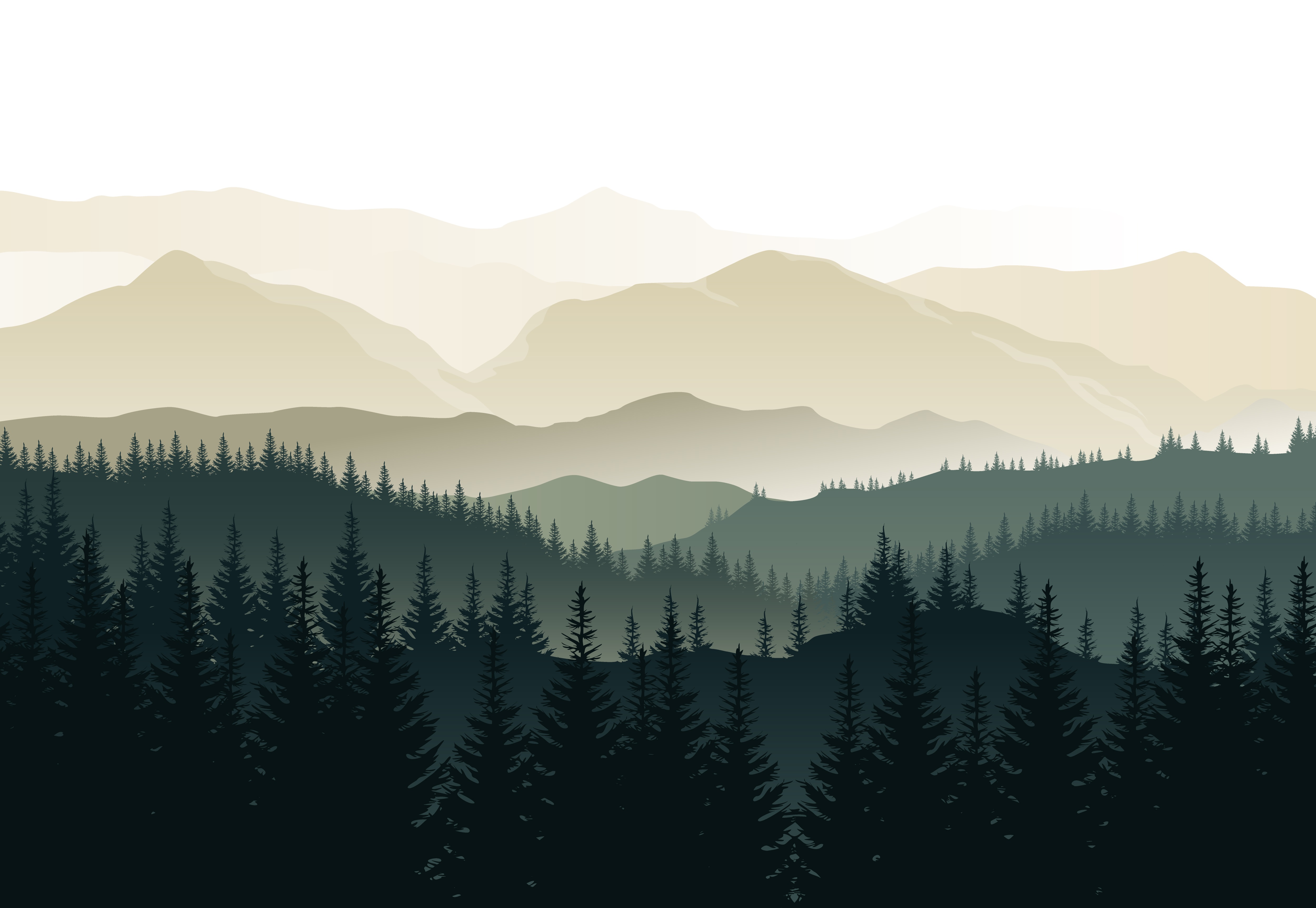 Forest Mountains Landscape Artwork Digital Art Hills Silhouette Mist Green Vector 5000x3450
