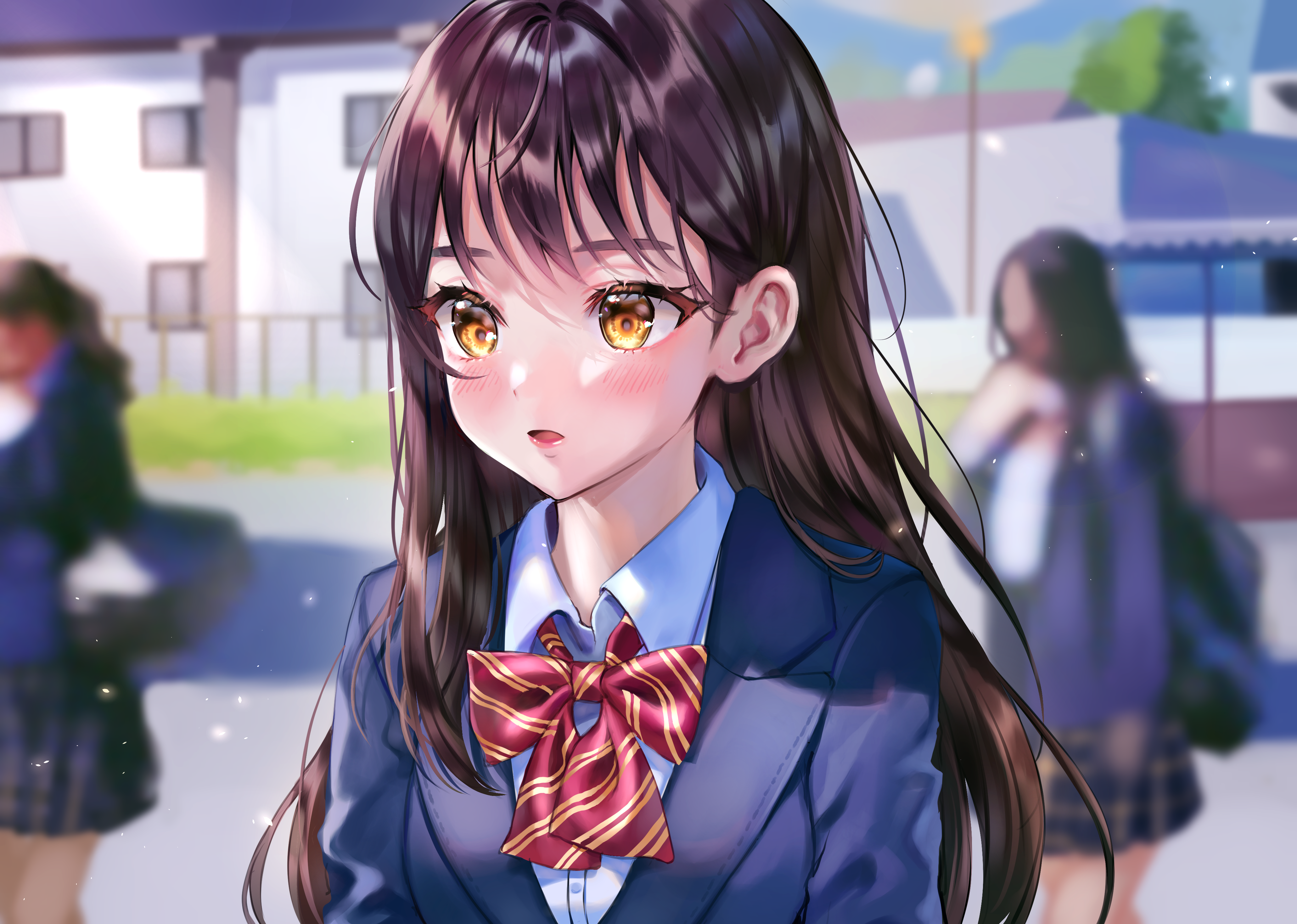 Anime Anime Girls AinA 156cm Artwork Dark Hair Long Hair Brown Eyes Blush School Uniform 4122x2936