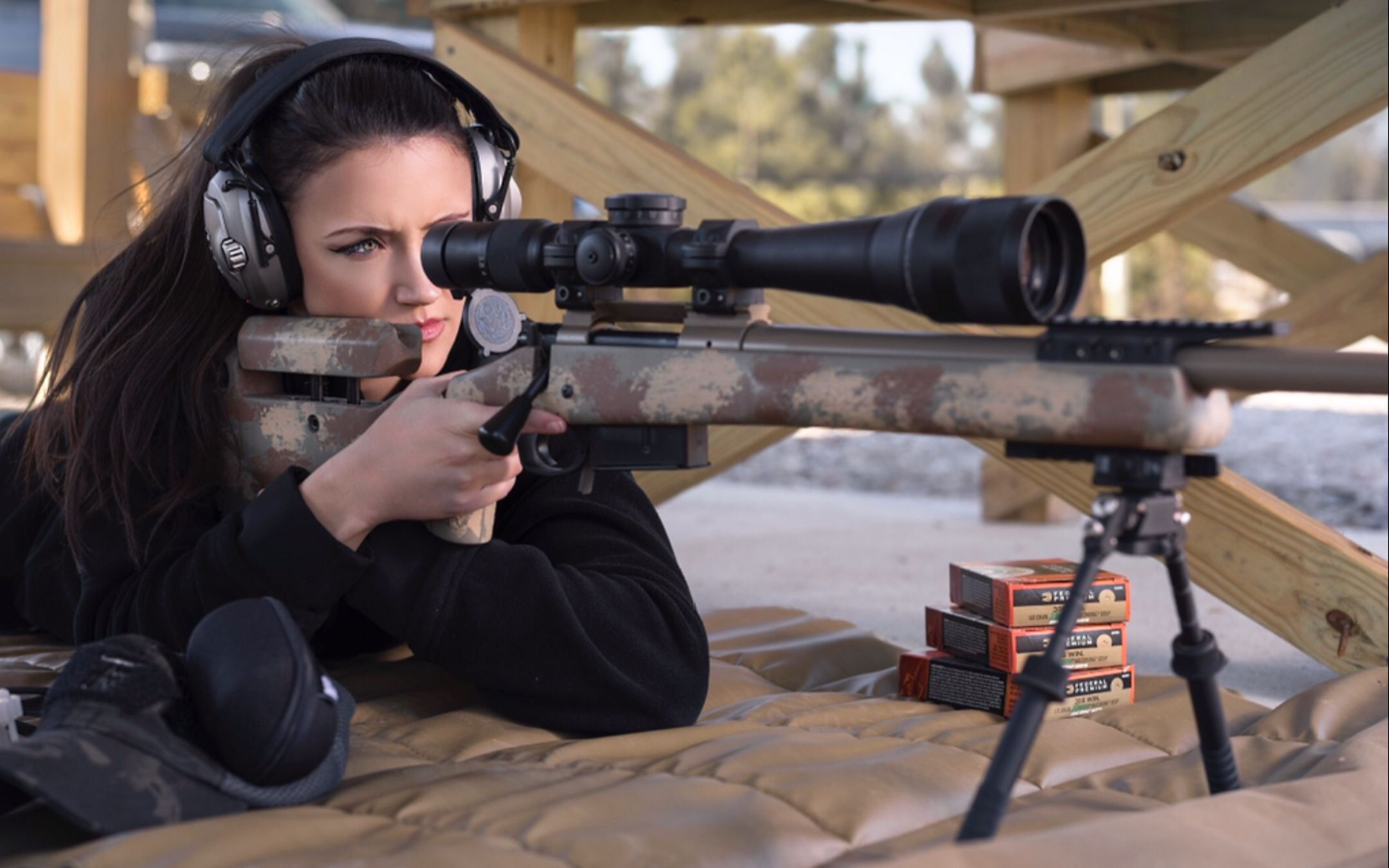 Sniper Rifle Weapon Sniper Lauren Young Brunette Long Hair Hazel Eyes 2160x1350