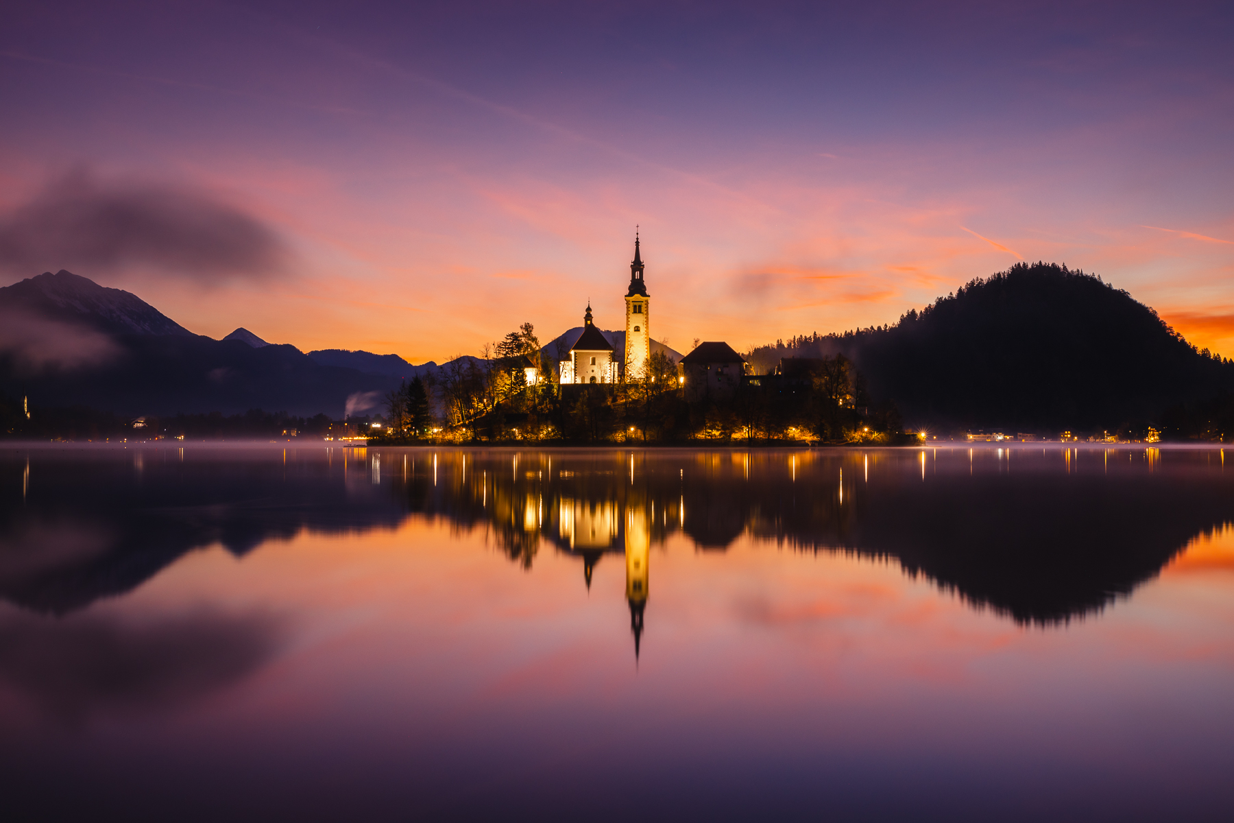 Water Reflection Photography Outdoors Night Lights Lake Bled 1800x1200