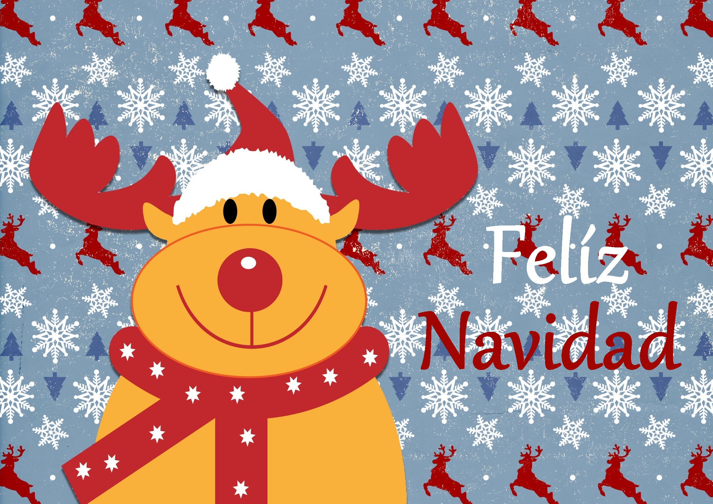 Merry Christmas Reindeer Rudolph Reindeer Santa Hat Snowflake 2339x1654