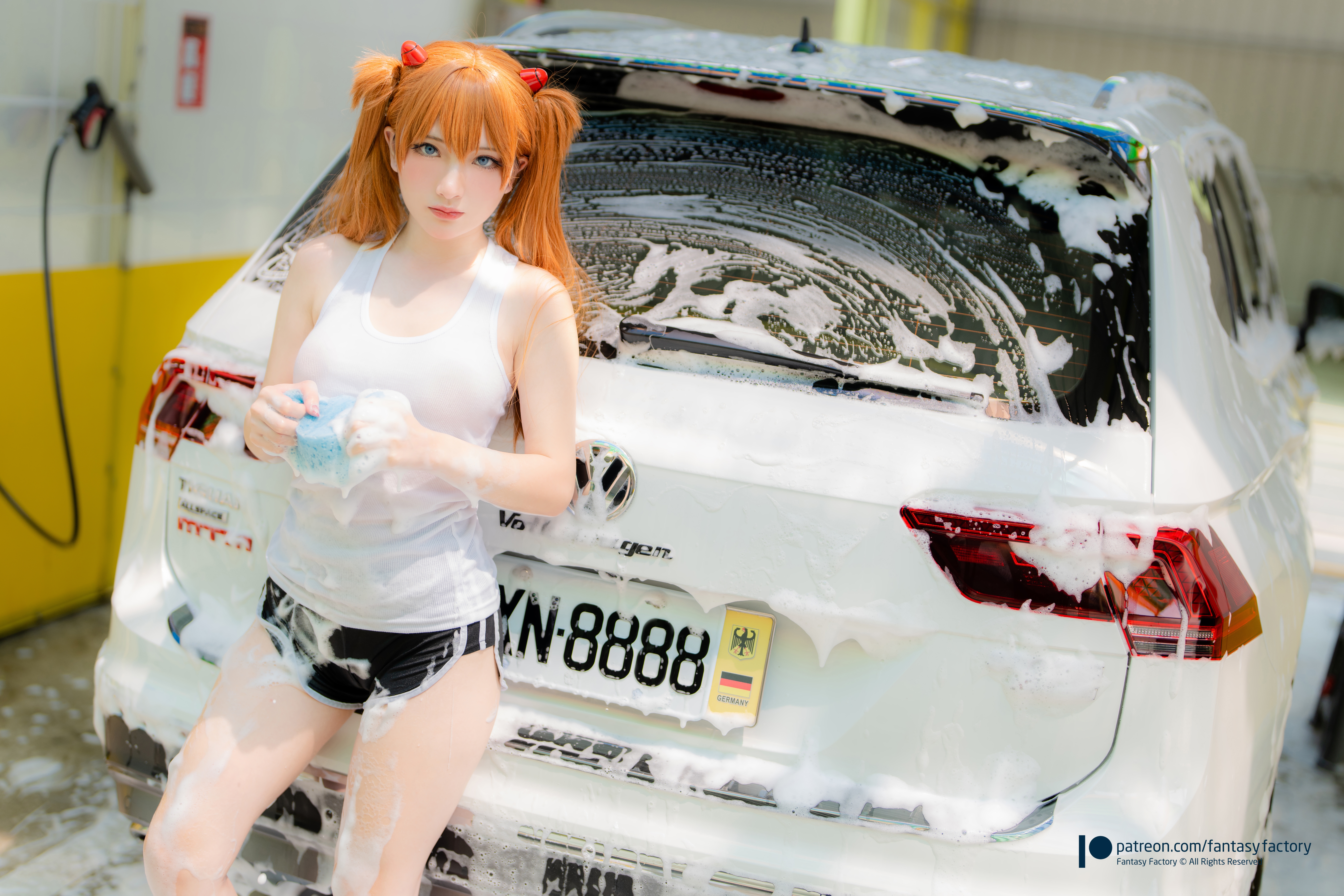 Asian Women Model Cosplay Redhead Asuka Langley Soryu Neon Genesis Evangelion Car Washes Soap Tank T 8237x5491