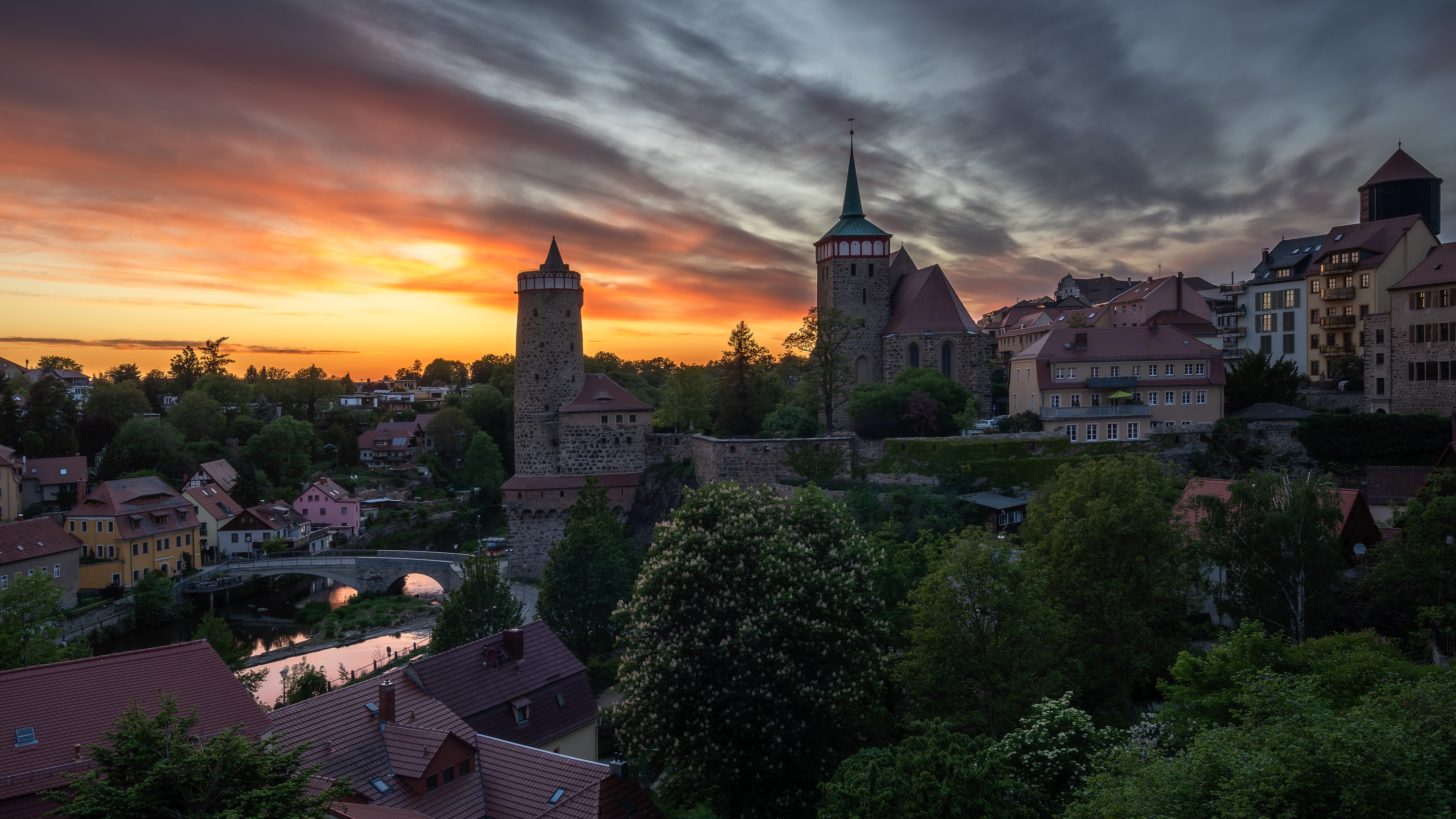 City Evening Fortress Germany House River Tower 6000x3375