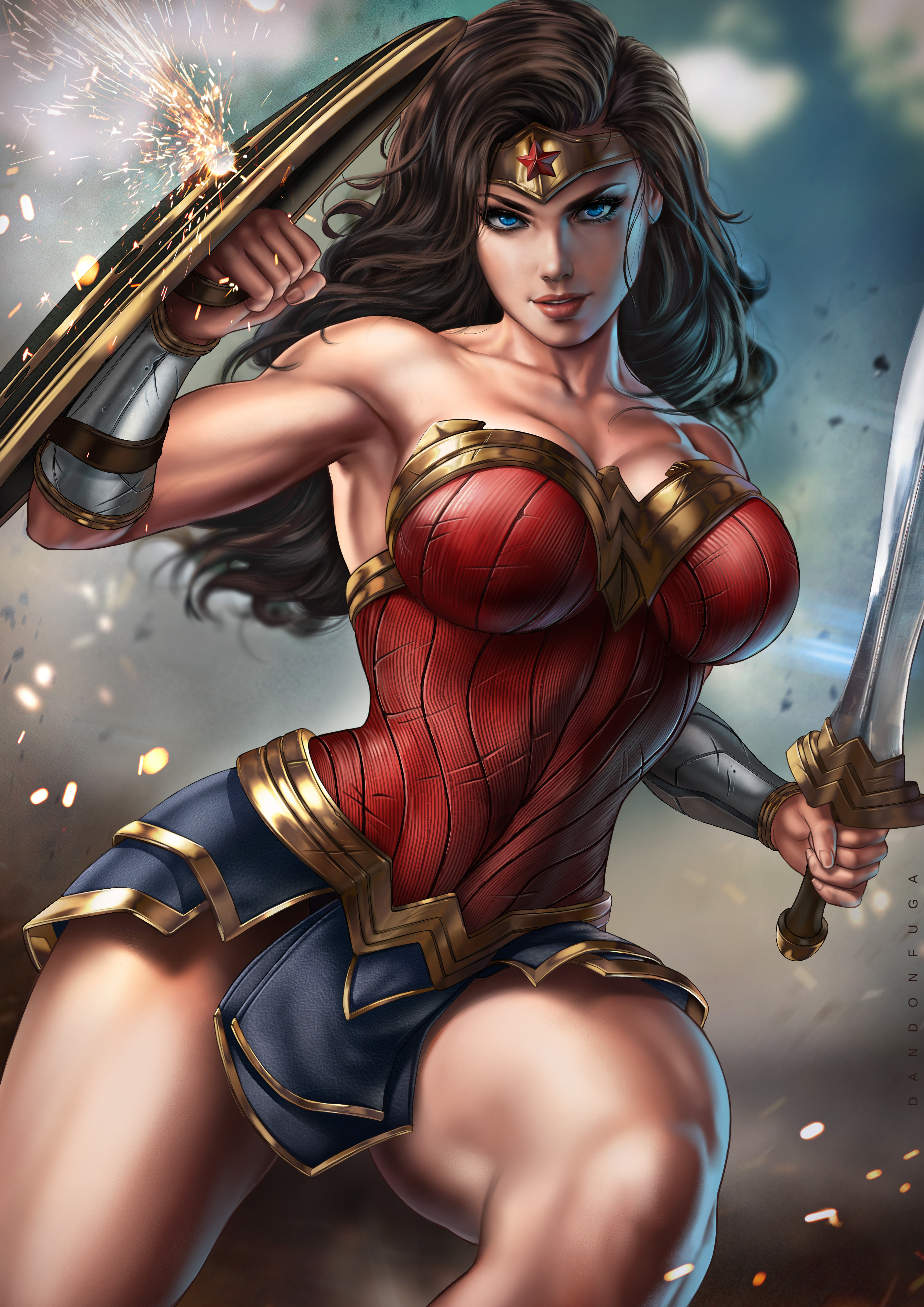 Wonder Woman DC Comics Superheroines Fictional Character Brunette Tiaras Blue Eyes Warrior Girls Bar 3508x4961