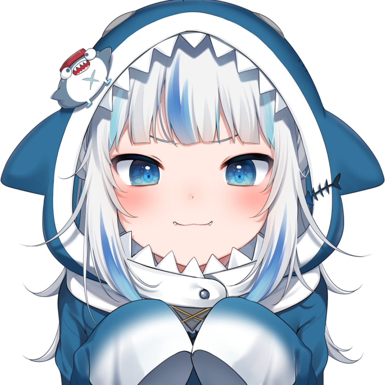 Anime Girls Fantasy Girl Hololive Gawr Gura Virtual Youtuber Blue Eyes White Hair Shark Anime 1300x1300