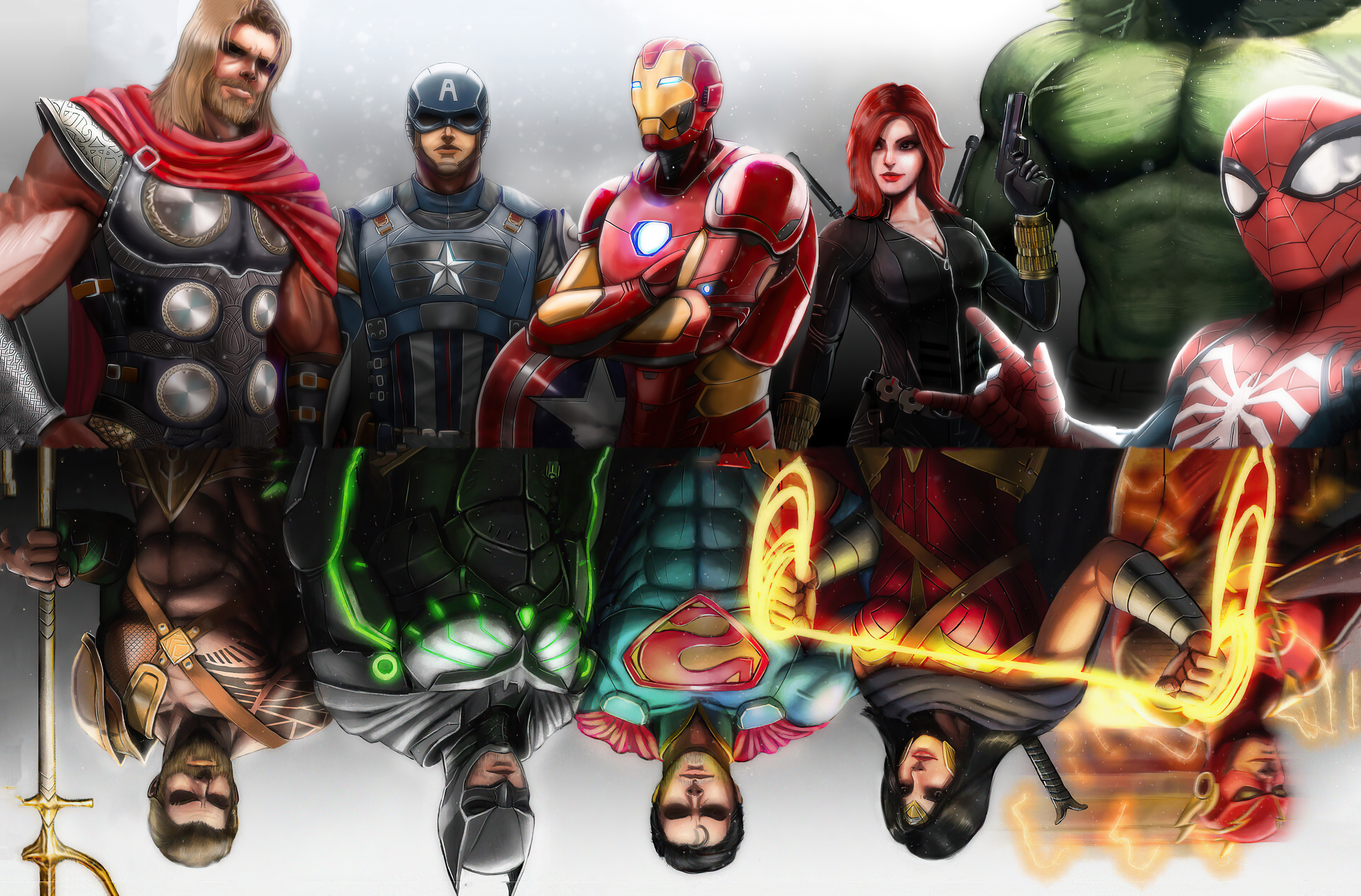 Avengers Justice League Marvel Comics Dc Comics Thor Captain America Iron Man Black Widow Spider Man 3840x2528