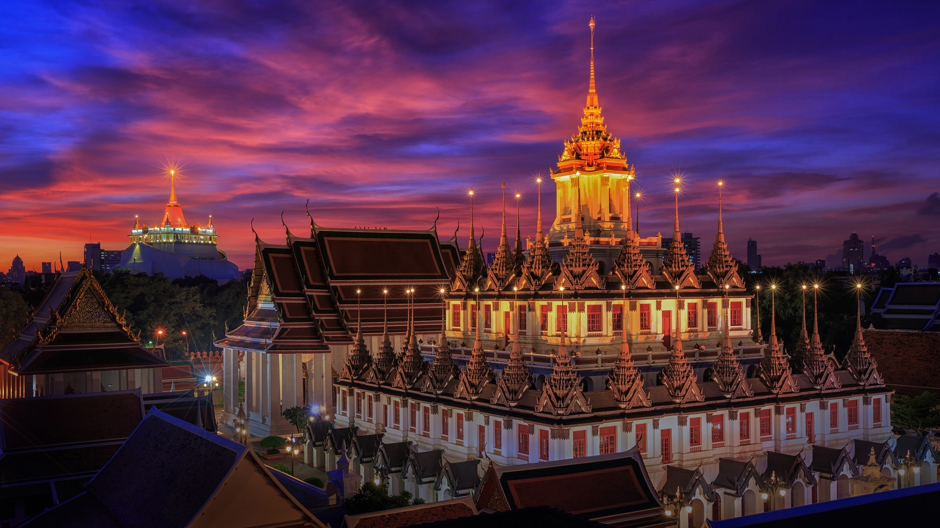Light Thailand Bangkok Wat Ratchanatdaram 1920x1080