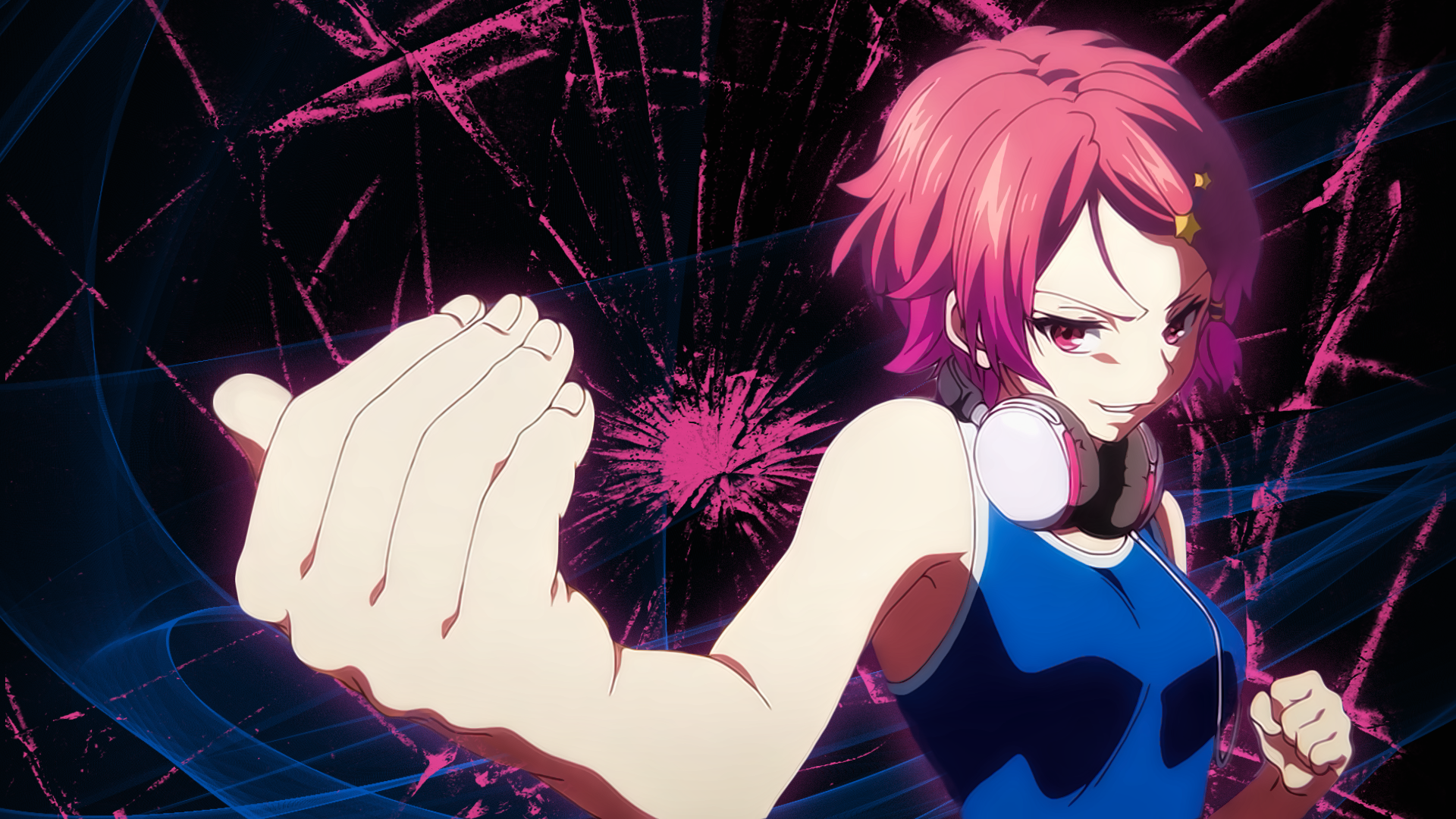 Koito Minase Pink Eyes Pink Hair Headphones 1920x1080