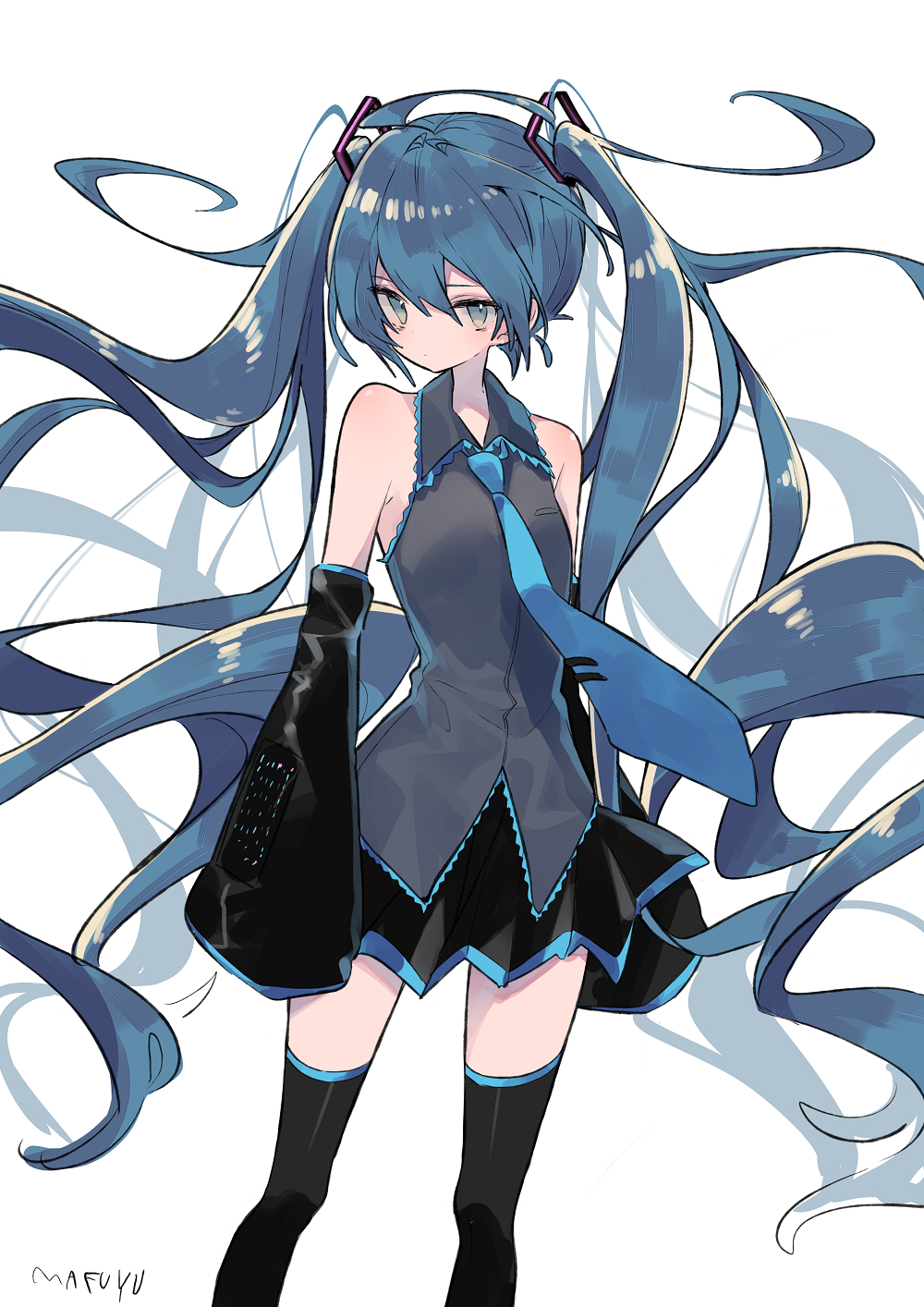 Anime Anime Girls Mimelond Artwork Vocaloid Hatsune Miku Long Hair Blue Hair Twintails Dress Thigh H 1000x1414