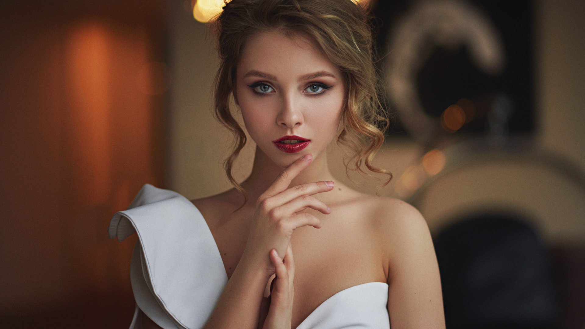 Sergey Zhirnov Women Alice Tarasenko Blonde Makeup Lipstick Dress Blue
