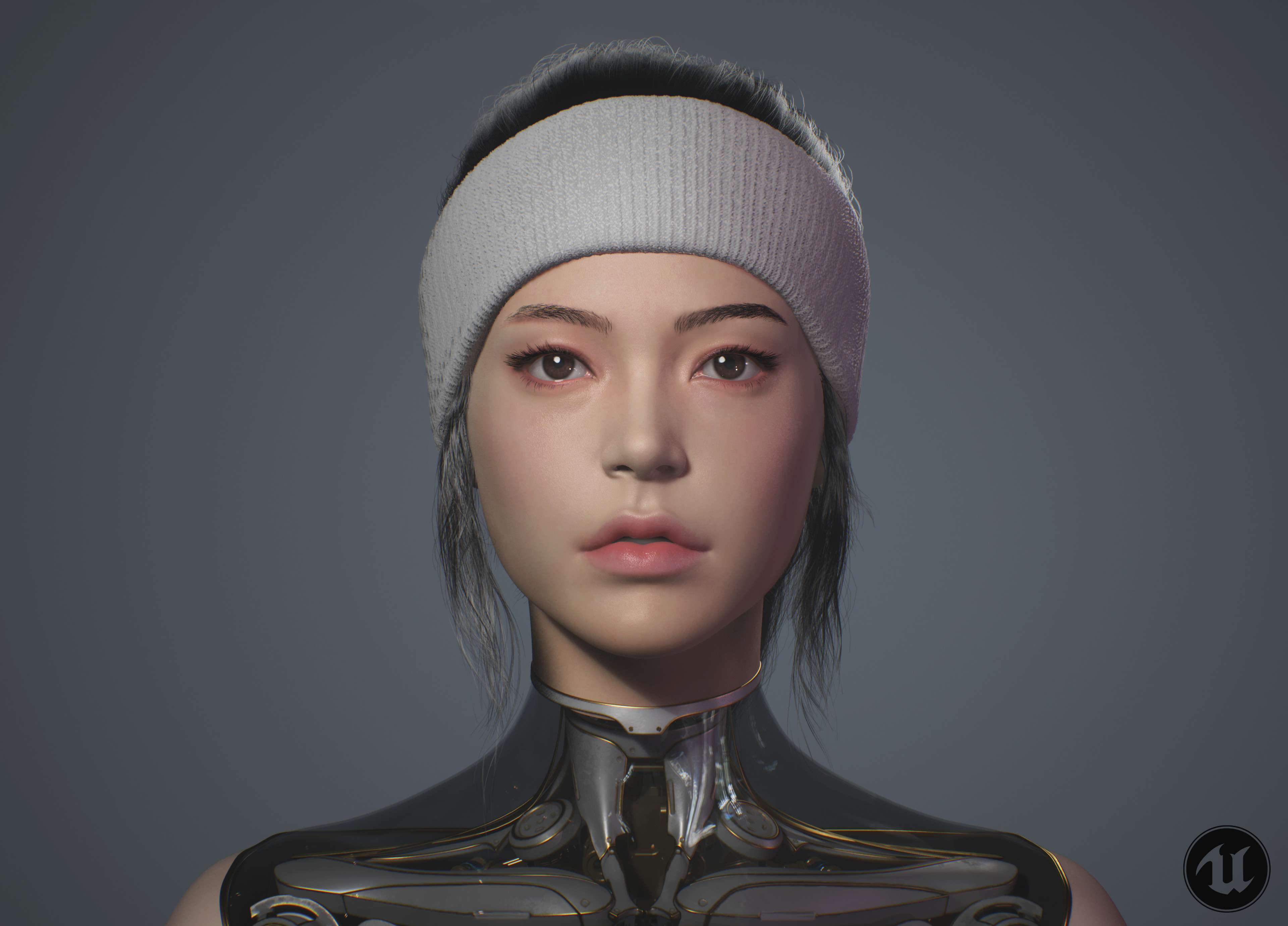 Women Asian 3D Render Digital Art Gray Background Simple Background Face Portrait Machine Cyborg 3840x2761