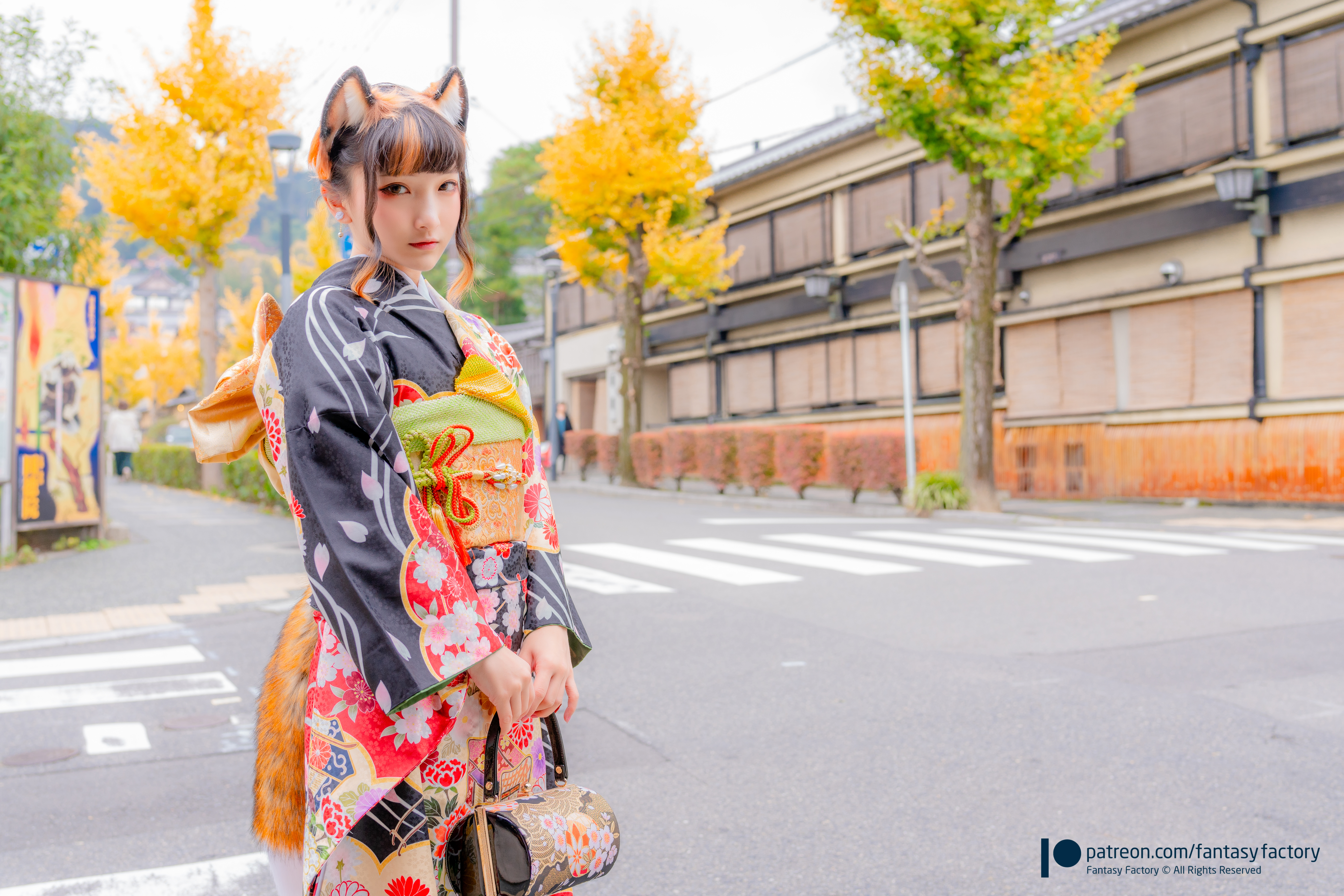Women Model Asian Bangs Cosplay Fox Girl Foxy Ears Fox Tail Kimono Depth Of Field Portrait Looking A 7106x4740