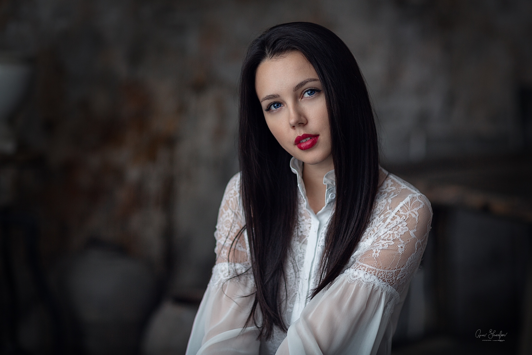 Black Hair Blue Eyes Girl Lipstick Model Woman 2048x1366